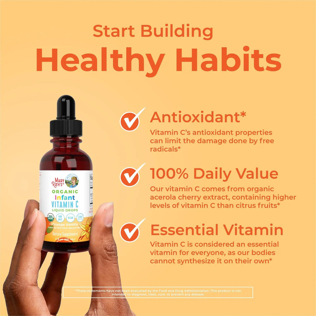 MaryRuth Organics Infant & Baby Vitamin C Supplement | USDA Organic Vitamin C Liquid Drops for Infants | Ages 6-12 Months | Immune Support | Overall Health | Vegan | Non-GMO | Gluten Free | 2 Fl Oz - TrustMedUSA