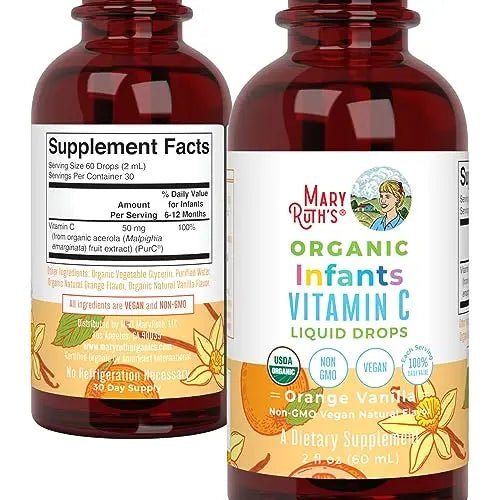 MaryRuth Organics Infant & Baby Vitamin C Supplement | USDA Organic Vitamin C Liquid Drops for Infants | Ages 6-12 Months | Immune Support | Overall Health | Vegan | Non-GMO | Gluten Free | 2 Fl Oz - TrustMedUSA