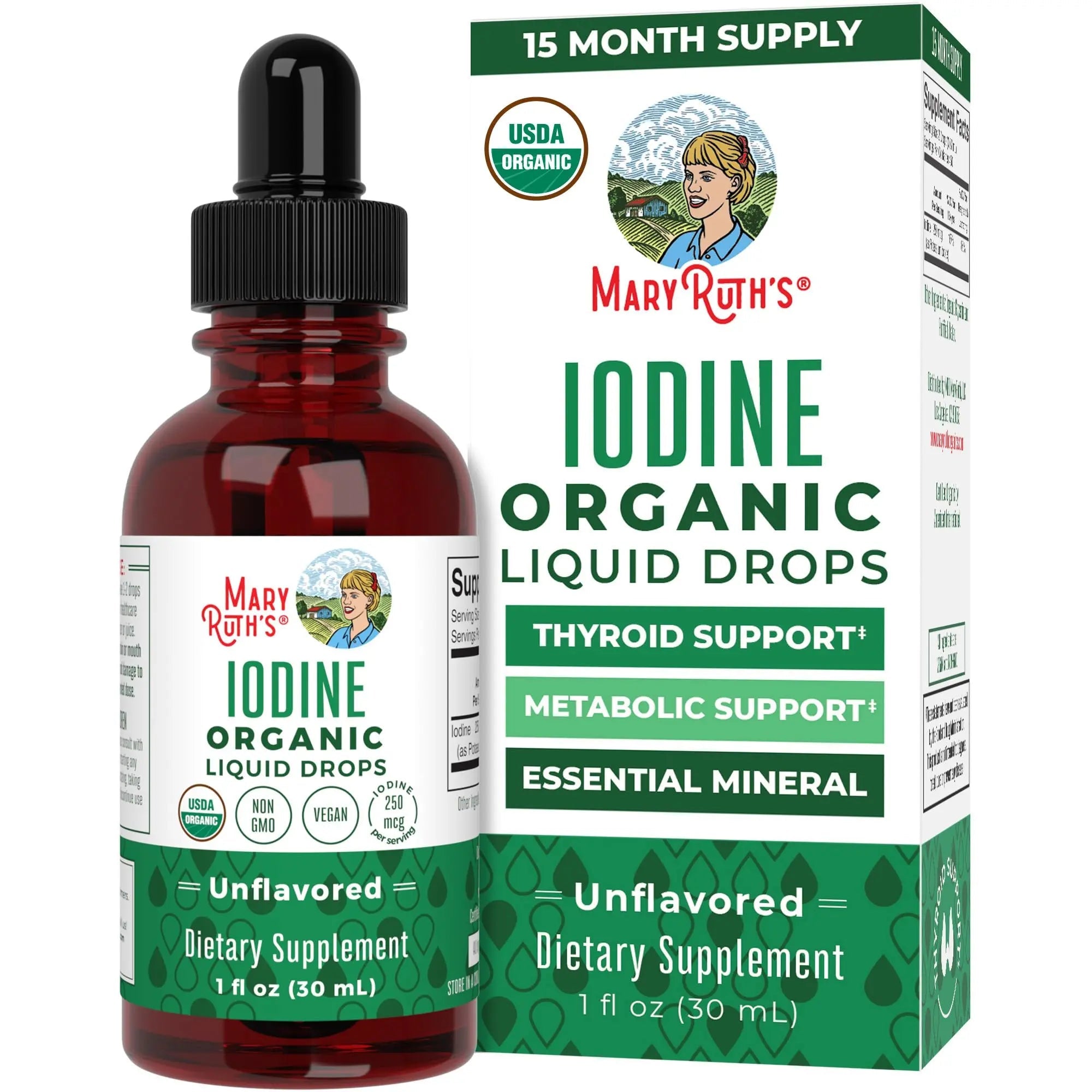 MaryRuth Organics Iodine Liquid Drops | Potassium Iodide | 1 Year Supply | 450 Servings | Thyroid Health | USDA Organic| - TrustMedUSA