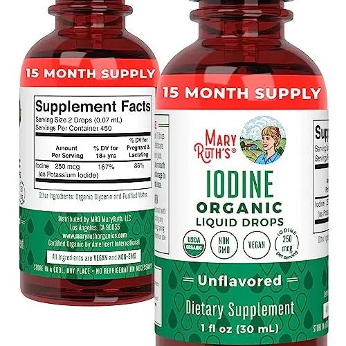 MaryRuth Organics Iodine Liquid Drops | Potassium Iodide | 1 Year Supply | 450 Servings | Thyroid Health | USDA Organic| - TrustMedUSA