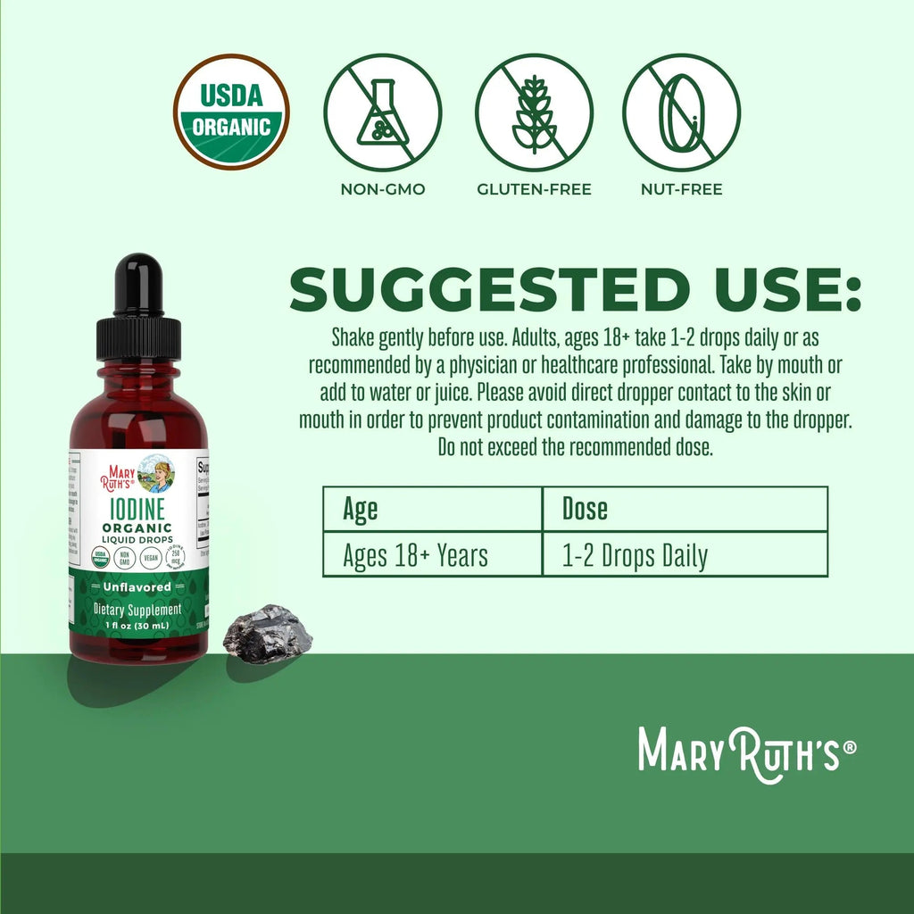 MaryRuth Organics Iodine Liquid Drops | Potassium Iodide | 1 Year Supply | 450 Servings | Thyroid Health | USDA Organic| - TrustMedUSA