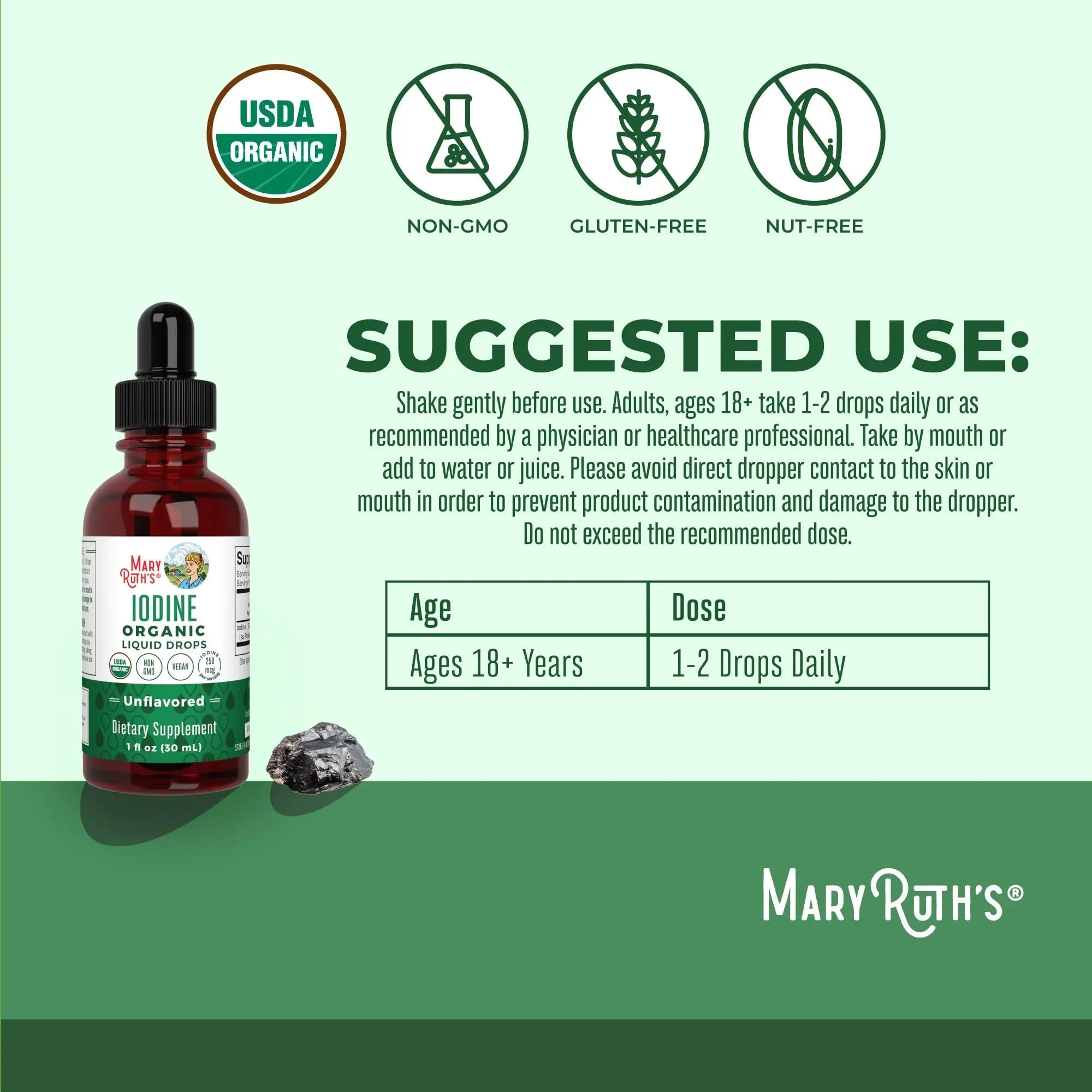 MaryRuth Organics Iodine Liquid Drops | Potassium Iodide | 1 Year Supply | 450 Servings | Thyroid Health | USDA Organic| - TrustMedUSA
