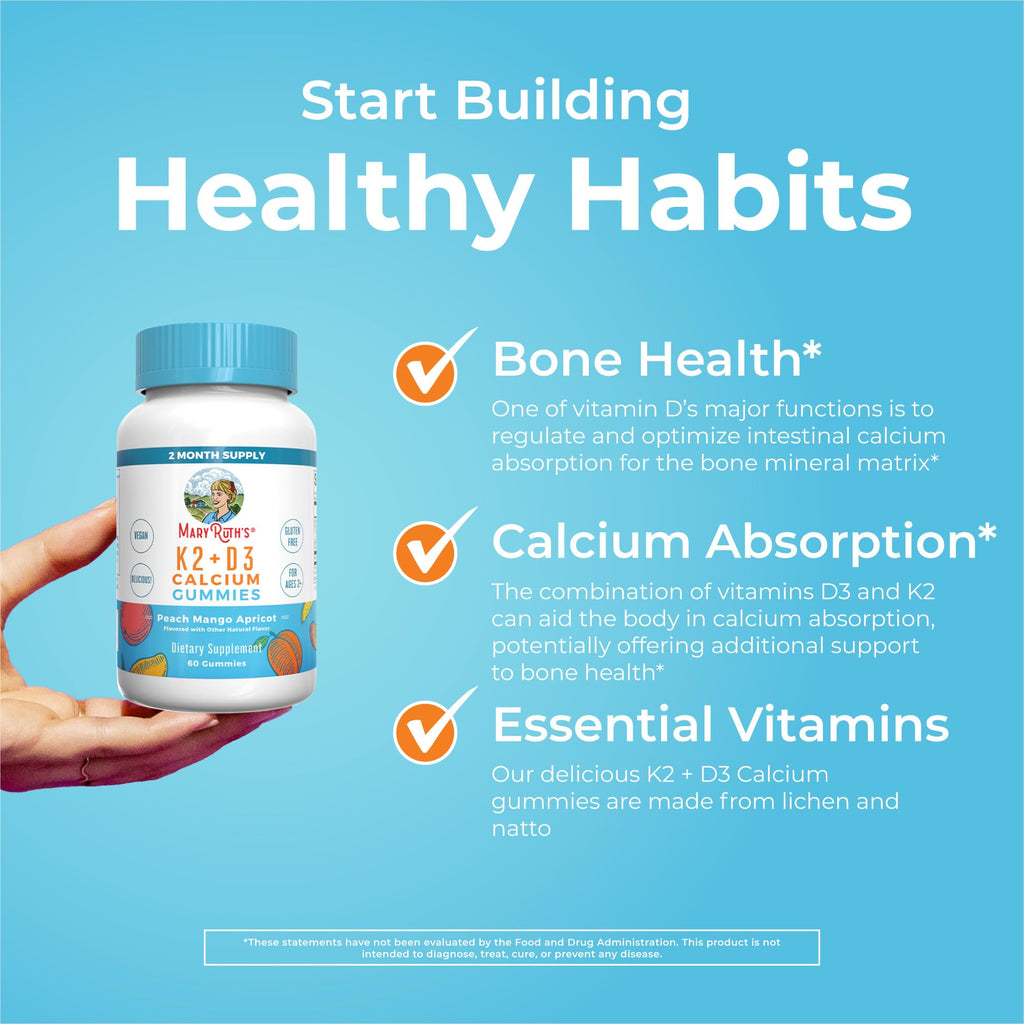 MaryRuth Organics Joint Health Liquid Drops & Vitamin K2+D3 Gummies (Peach Mango and Apricot) | Label Project Verified | Vitamins for Calcium, Joints, and Bone Support | Vegan, Non-GMO, Gluten Free - TrustMedUSA