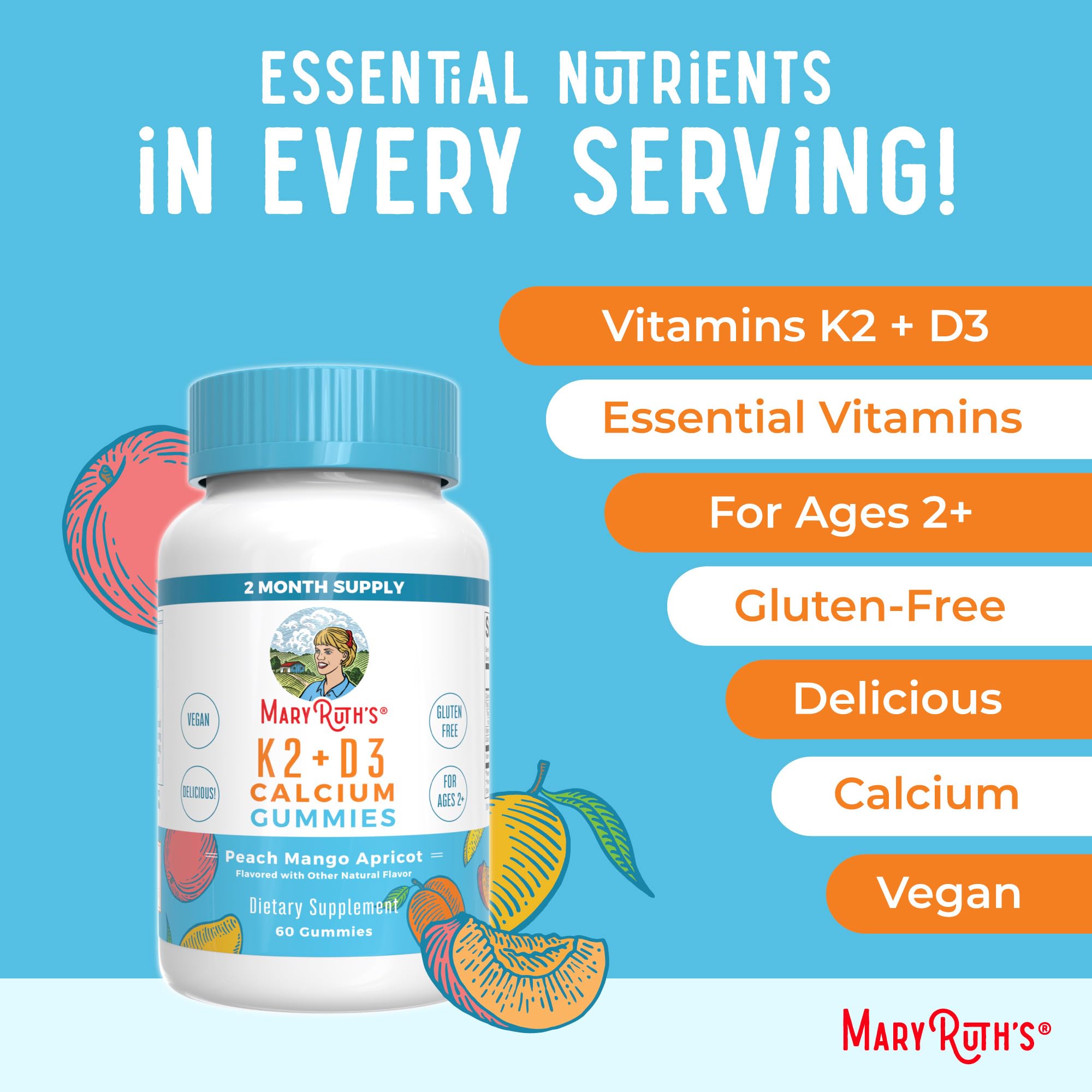 MaryRuth Organics Joint Health Liquid Drops & Vitamin K2+D3 Gummies (Peach Mango and Apricot) | Label Project Verified | Vitamins for Calcium, Joints, and Bone Support | Vegan, Non-GMO, Gluten Free - TrustMedUSA