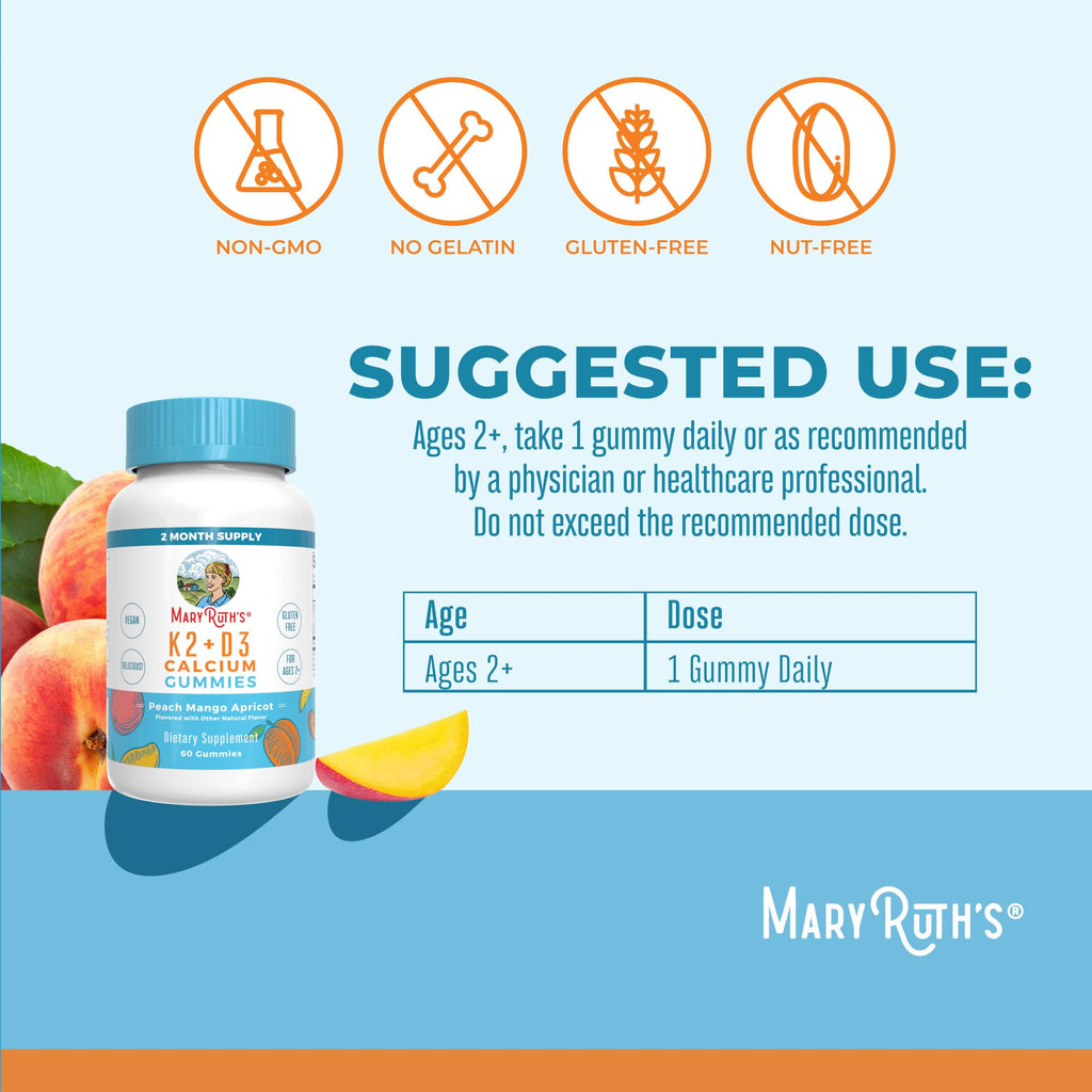 MaryRuth Organics Joint Health Liquid Drops & Vitamin K2+D3 Gummies (Peach Mango and Apricot) | Label Project Verified | Vitamins for Calcium, Joints, and Bone Support | Vegan, Non-GMO, Gluten Free - TrustMedUSA