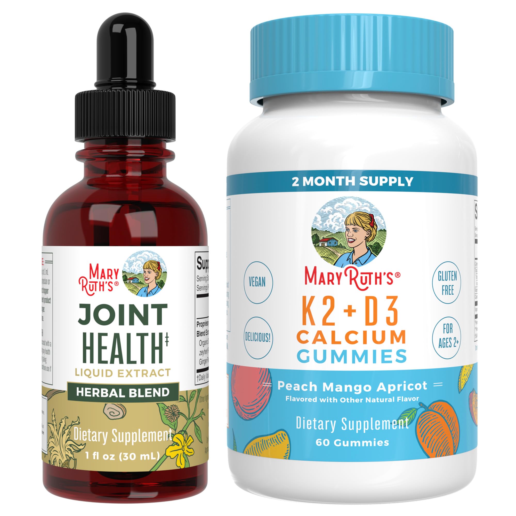 MaryRuth Organics Joint Health Liquid Drops & Vitamin K2+D3 Gummies (Peach Mango and Apricot) | Label Project Verified | Vitamins for Calcium, Joints, and Bone Support | Vegan, Non-GMO, Gluten Free - TrustMedUSA