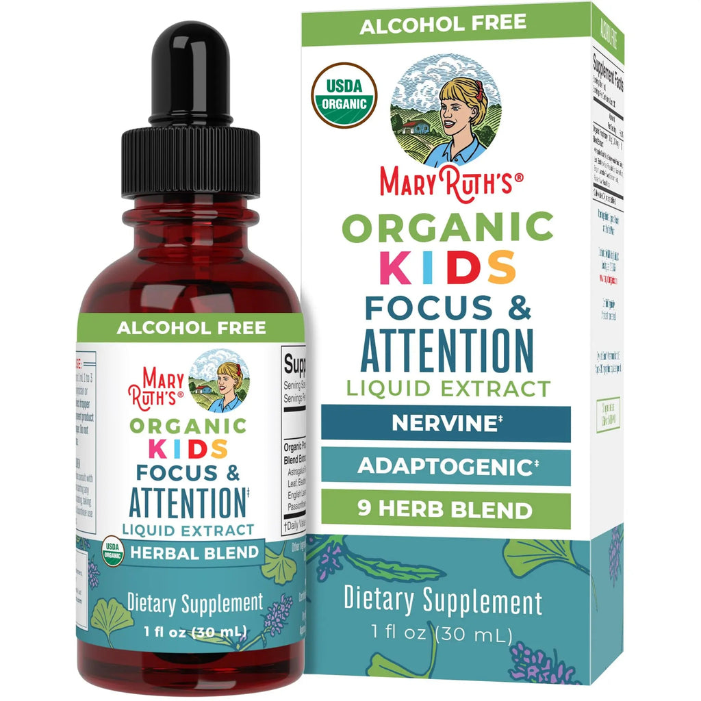 MaryRuth Organics Kids Focus & Attention Drops | USDA Organic Drops | Ginkgo Biloba | Rhodiola Root & Licorice Root | Adaptogenic | Calm | Vegan | Non-GMO | Gluten Free | 30 Servings - TrustMedUSA