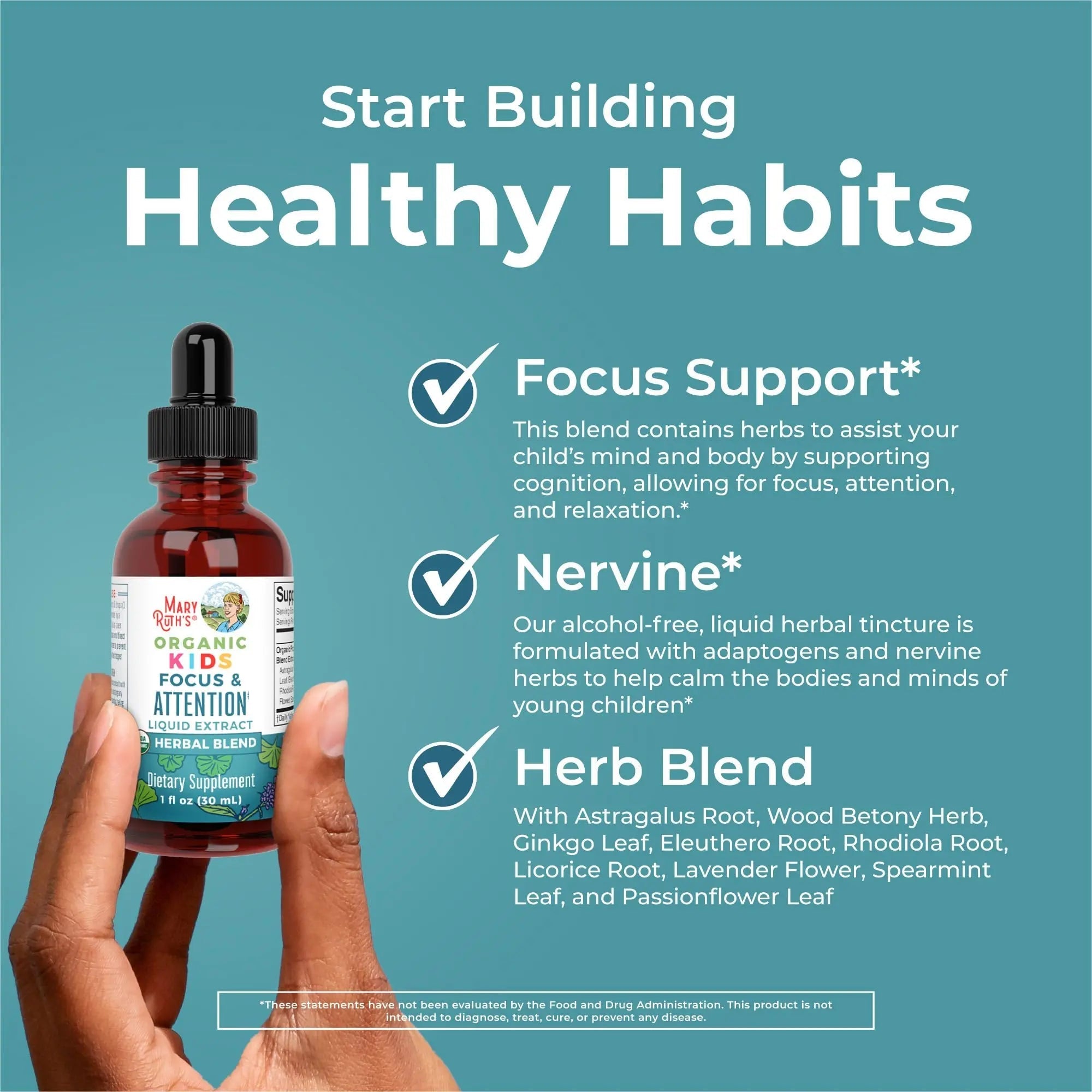 MaryRuth Organics Kids Focus & Attention Drops | USDA Organic Drops | Ginkgo Biloba | Rhodiola Root & Licorice Root | Adaptogenic | Calm | Vegan | Non-GMO | Gluten Free | 30 Servings - TrustMedUSA