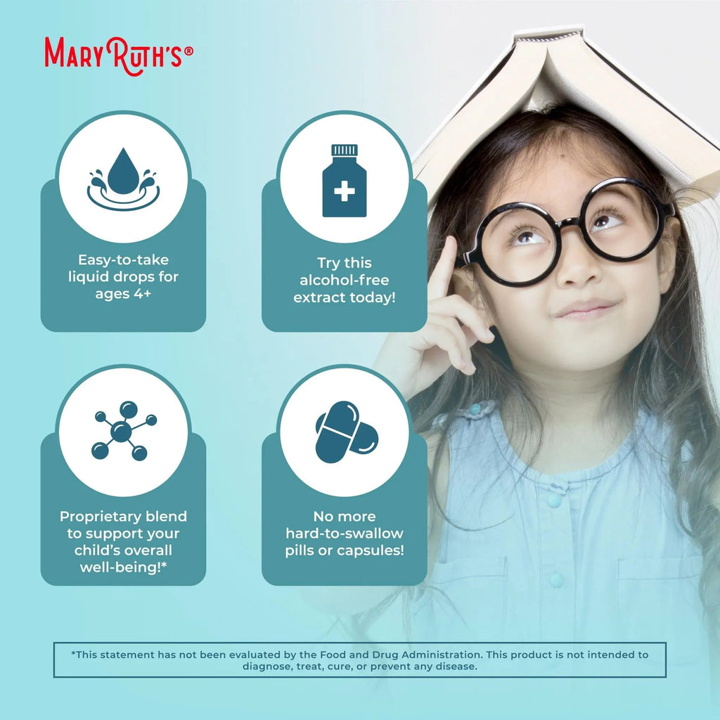 MaryRuth Organics Kids Focus & Attention Drops | USDA Organic Drops | Ginkgo Biloba | Rhodiola Root & Licorice Root | Adaptogenic | Calm | Vegan | Non-GMO | Gluten Free | 30 Servings - TrustMedUSA