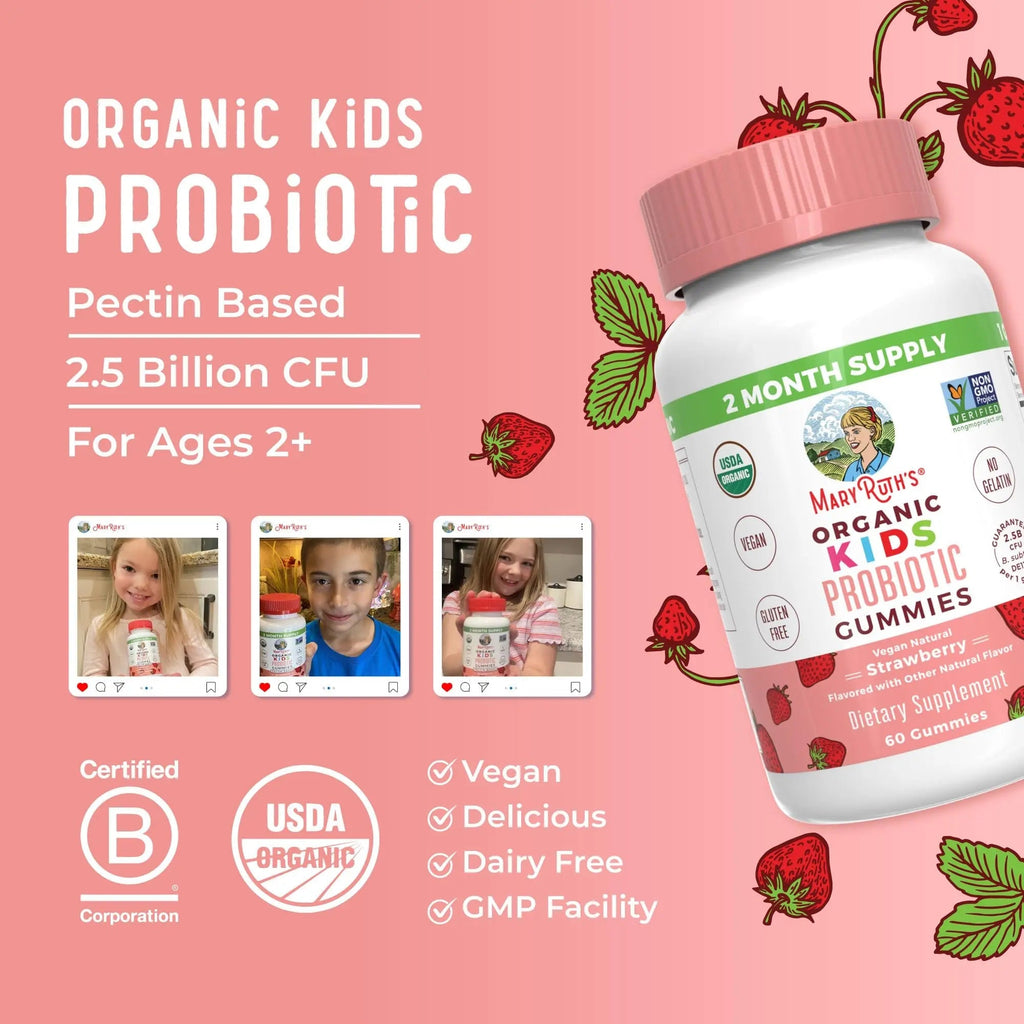 MaryRuth Organics Kids Probiotics for Digestive Health | USDA Probiotic Gummies | 2 Month Supply | Kids Probiotics | Immune Support | Gut Health Supplement | Vegan | Non-GMO | Gluten Free | 60 Count - TrustMedUSA