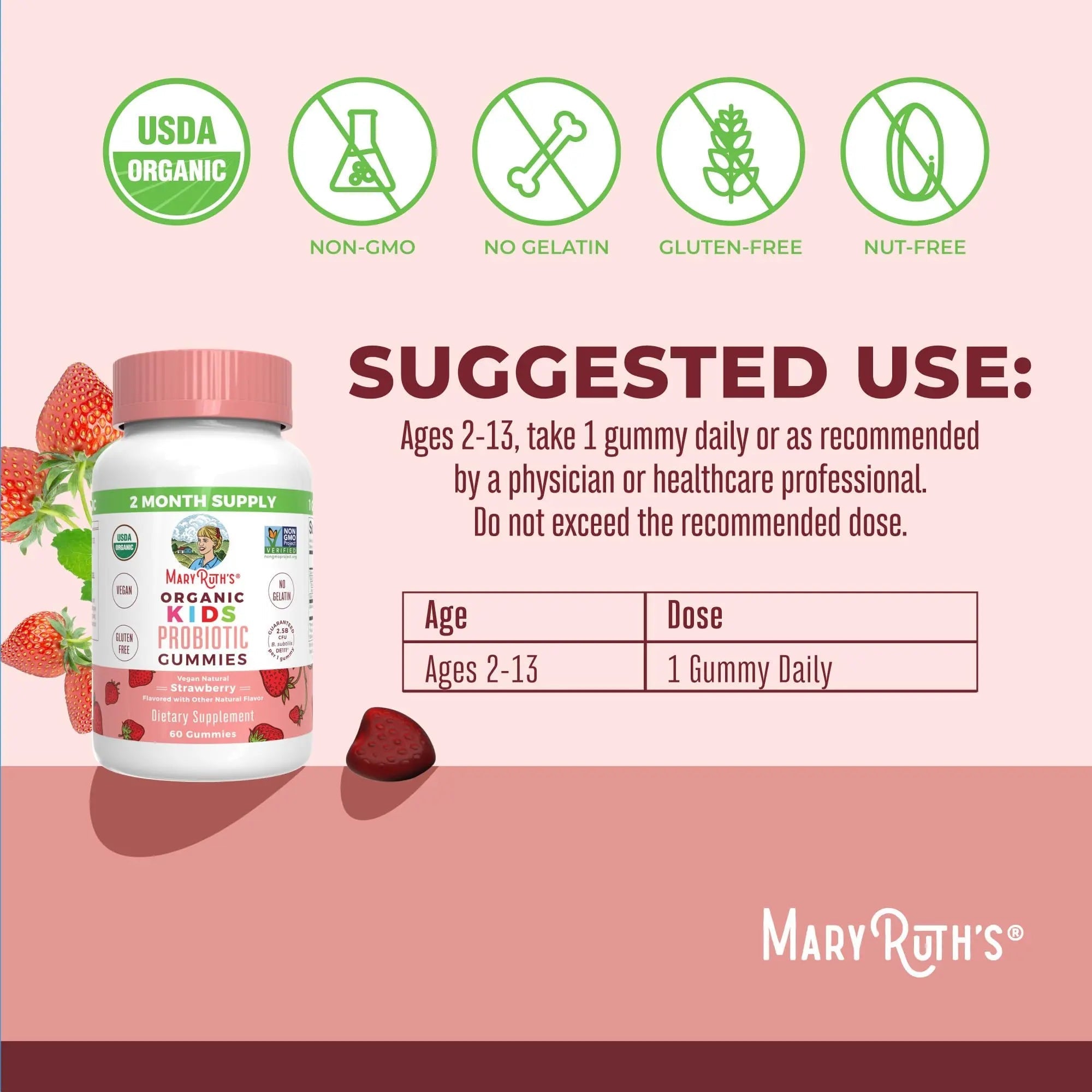 MaryRuth Organics Kids Probiotics for Digestive Health | USDA Probiotic Gummies | 2 Month Supply | Kids Probiotics | Immune Support | Gut Health Supplement | Vegan | Non-GMO | Gluten Free | 60 Count - TrustMedUSA