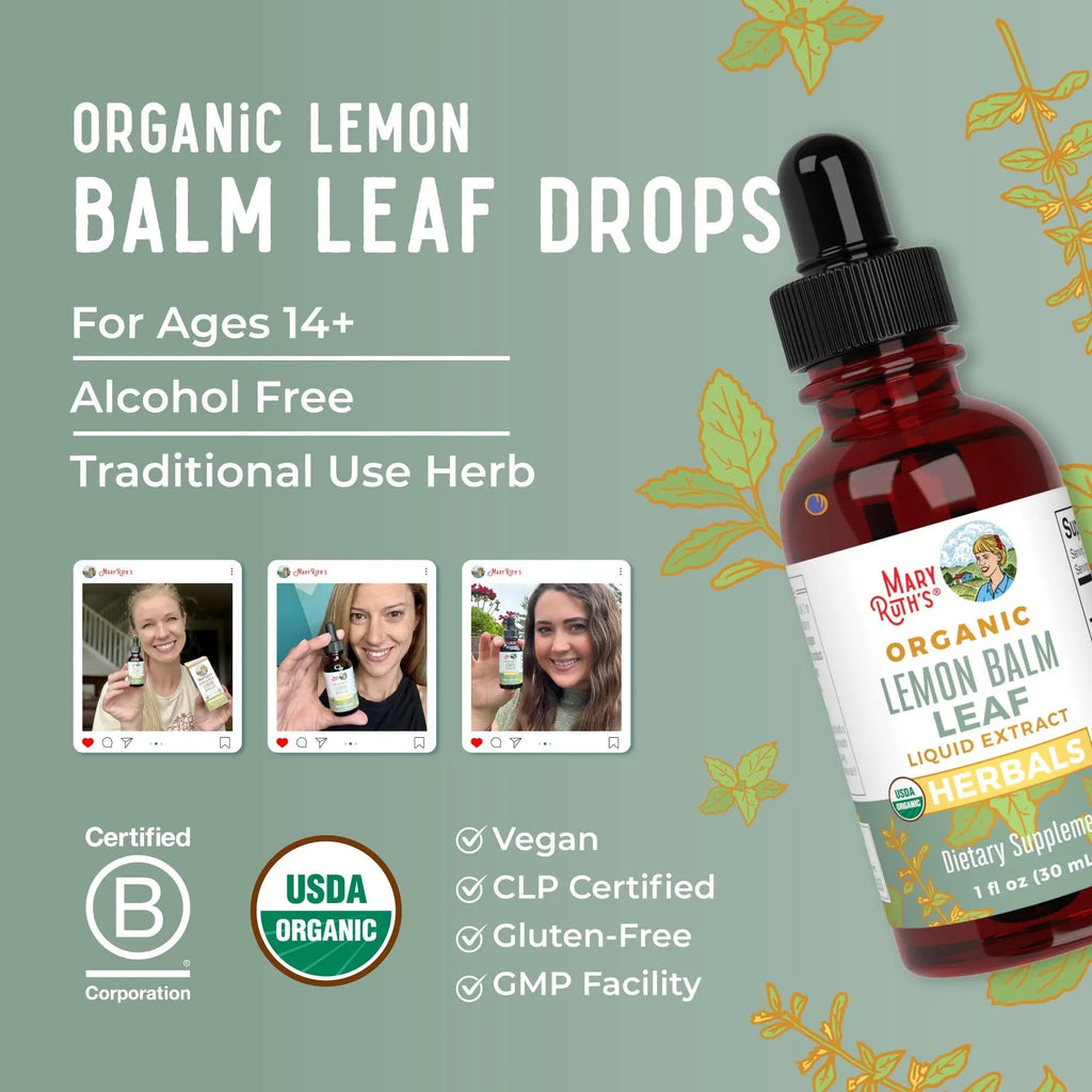 MaryRuth Organics Lemon Balm Leaf Liquid Extract | Mood Support | Relaxation | Calming | Nervine Herbal | Lemon Balm Tincture | USDA Organic | Vegan | Non-GMO | Gluten Free | 1 Fl Oz - TrustMedUSA