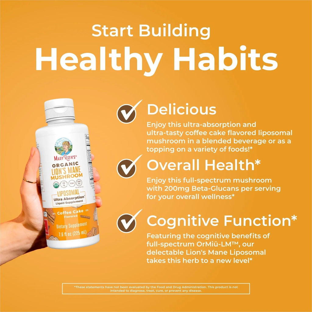 MaryRuth Organics Lions Mane Supplement | Ultra Absorption Liposomal | Full Spectrum Lion's Mane Mushroom | 200mg Beta-Glucans Per Serving | USDA Organic | Vegan | 7.6 oz | 15 Servings - TrustMedUSA
