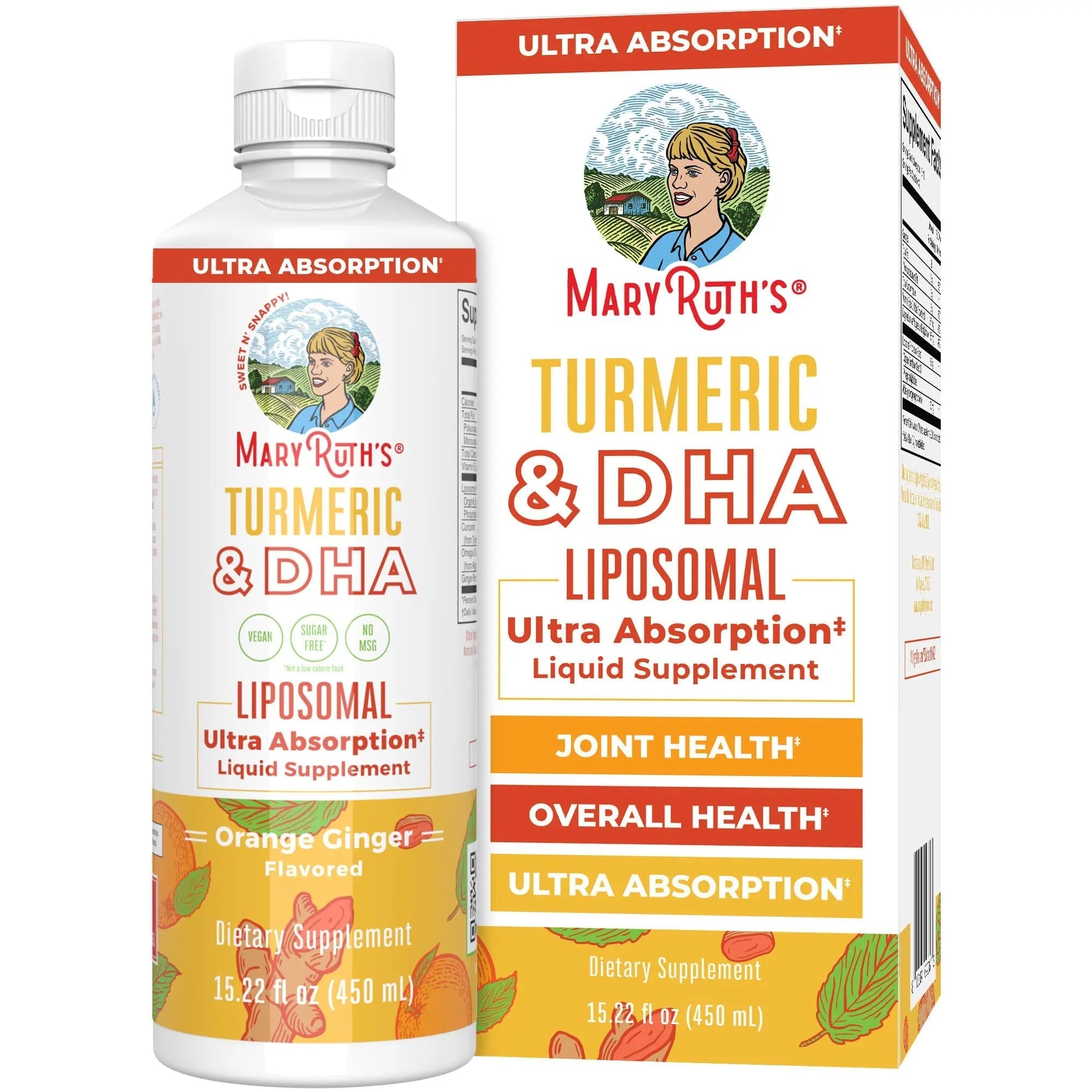 MaryRuth Organics | Liposomal Turmeric & DHA | Curcumin | Ginger Root Oil | Algal DHA & Vitamin E | Cognitive Function | Mood Support | Joint Health | Liquid Supplement | 15.22 oz - TrustMedUSA