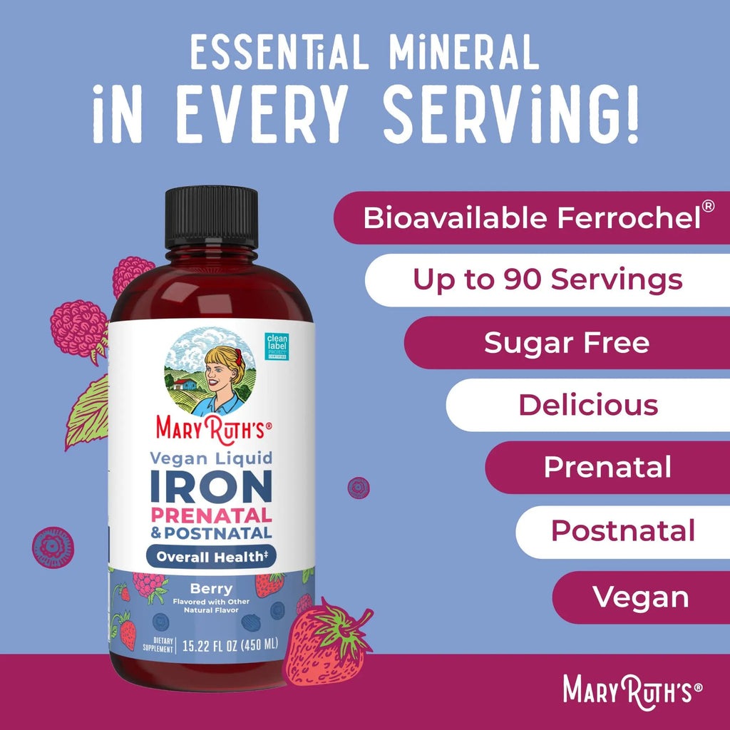 MaryRuth Organics | Liquid Iron Supplement Prenatal & Postnatal for Pregnant & Lactating | Iron Deficiency | Immune Support | Sugar/Gluten Free | Vegan | Non-GMO | 15.22 Fl Oz - TrustMedUSA