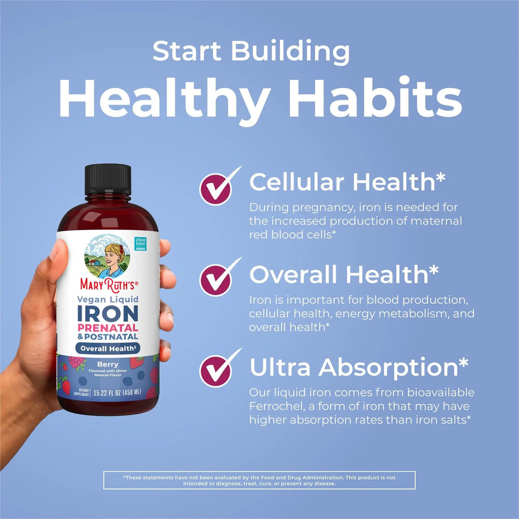 MaryRuth Organics | Liquid Iron Supplement Prenatal & Postnatal for Pregnant & Lactating | Iron Deficiency | Immune Support | Sugar/Gluten Free | Vegan | Non-GMO | 15.22 Fl Oz - TrustMedUSA
