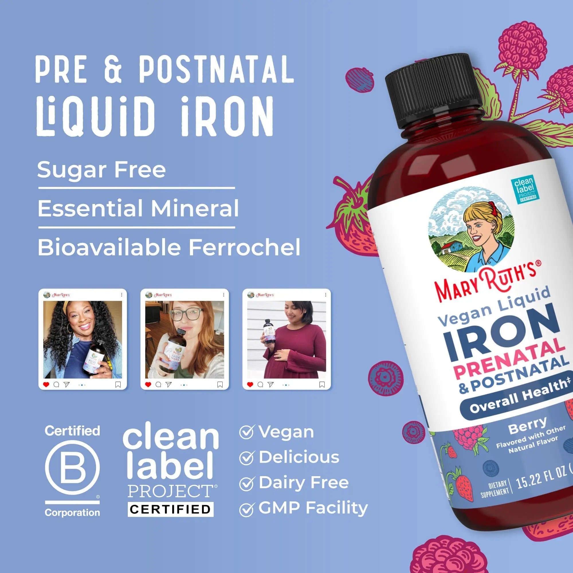 MaryRuth Organics | Liquid Iron Supplement Prenatal & Postnatal for Pregnant & Lactating | Iron Deficiency | Immune Support | Sugar/Gluten Free | Vegan | Non-GMO | 15.22 Fl Oz - TrustMedUSA