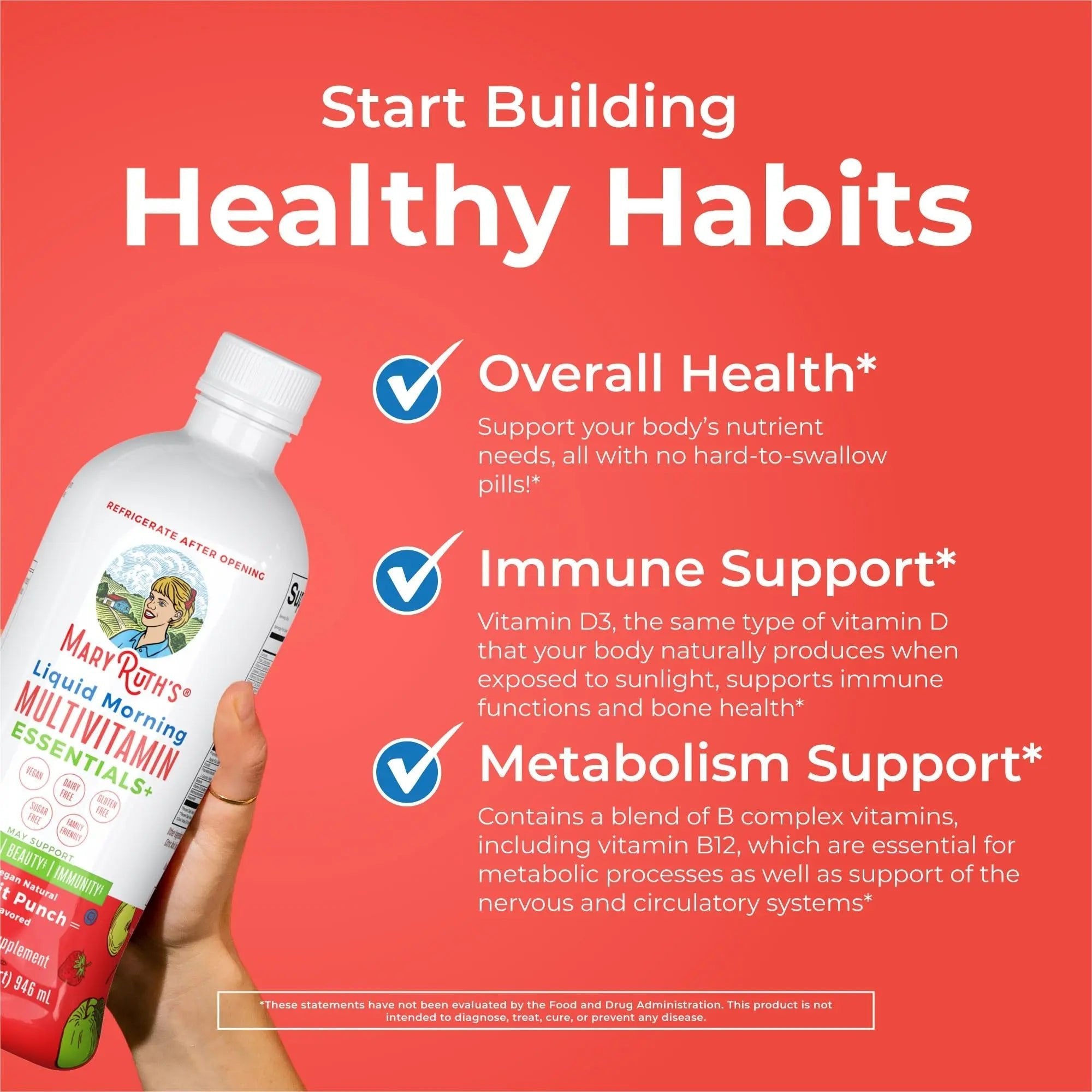 MaryRuth Organics Liquid Morning Multivitamin Essentials+ | Vitamin A C D E B6 B12 Biotin Zinc, Mens Womens Multivitamin, Immune Support, Beauty | Sugar Free | Vitamins for Ages 1+ | Vegan | 32 Fl Oz - TrustMedUSA