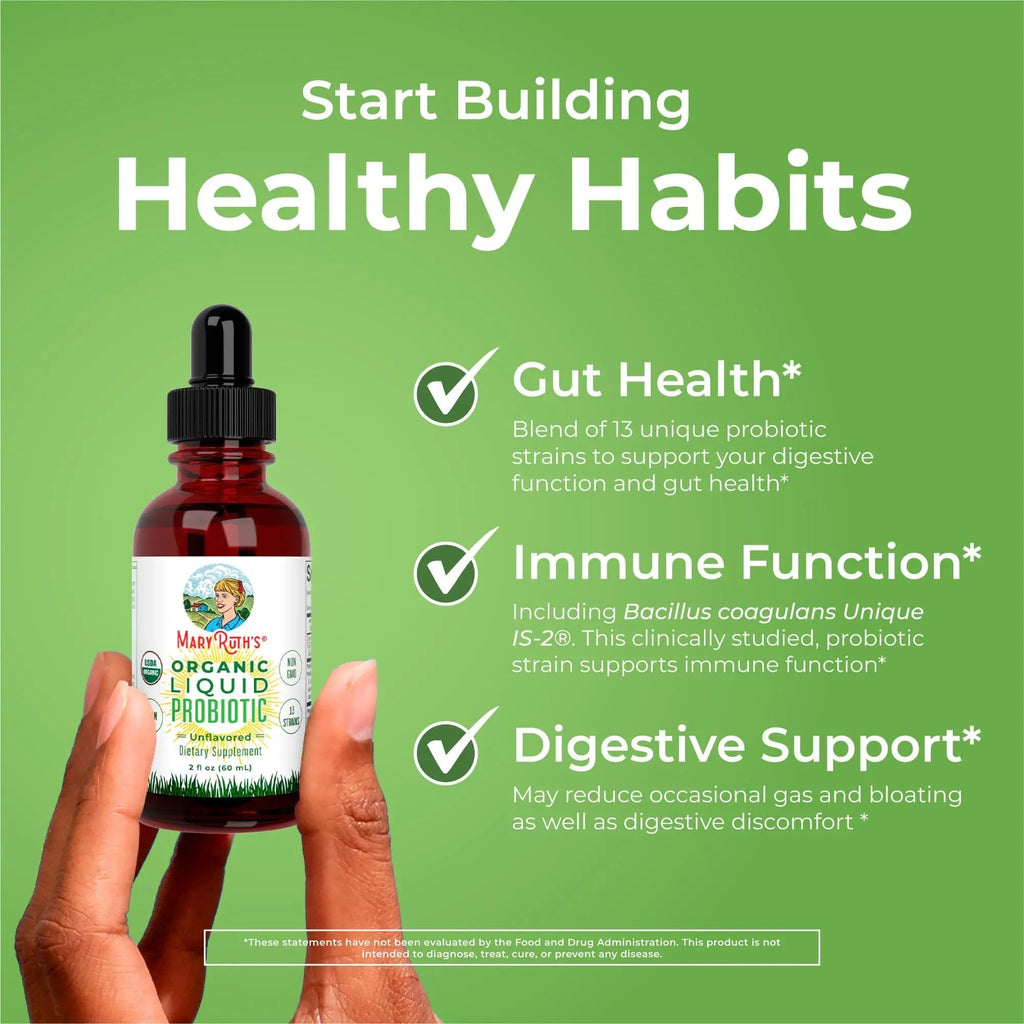 MaryRuth Organics Liquid Probiotic for Ages 4+ | 2 Billion CFU | 13 Probiotic Strains | Gut Health & Digestive Support | Gas & Bloating Support | Vegan | Gluten Free | Travel-Friendly | 20 Servings - TrustMedUSA
