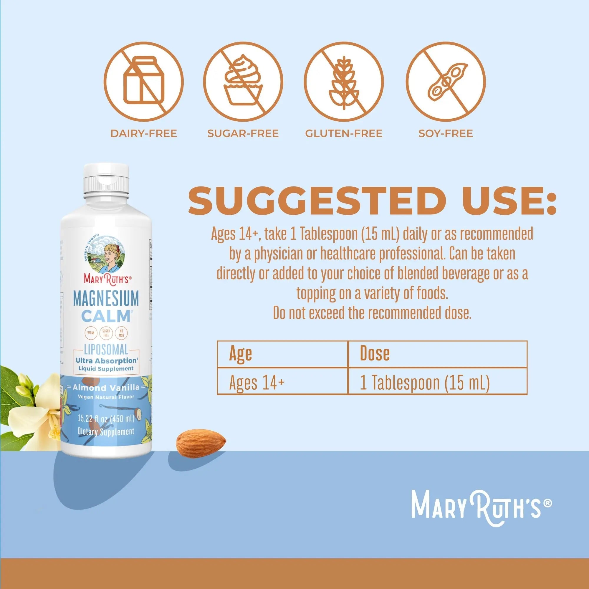 MaryRuth Organics Magnesium Liposomal| Magnesium Supplement | Magnesium Bisglycinate | Muscle & Bone Support | Mood Support Vitamin | Vegan | Non-GMO | Gluten Free | 15.22 Fl Oz | 30 Servings - TrustMedUSA