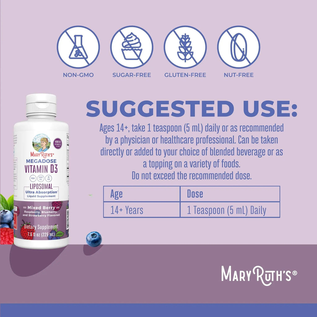 MaryRuth Organics Megadose Vitamin D3 Liposomal | Vitamin D 4000 IU | Ultra Absorption | Immune Support for Adults | Bone Health | VIT D3 | Vegan | Sugar Free | Gluten Free | Non-GMO | 45 Servings - TrustMedUSA