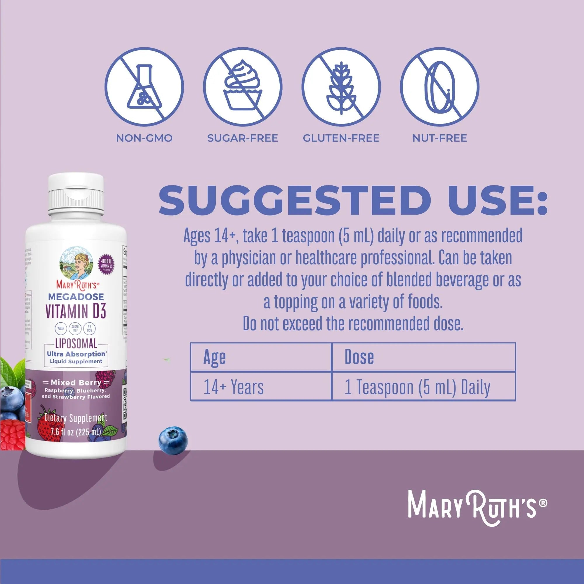 MaryRuth Organics Megadose Vitamin D3 Liposomal | Vitamin D 4000 IU | Ultra Absorption | Immune Support for Adults | Bone Health | VIT D3 | Vegan | Sugar Free | Gluten Free | Non-GMO | 45 Servings - TrustMedUSA