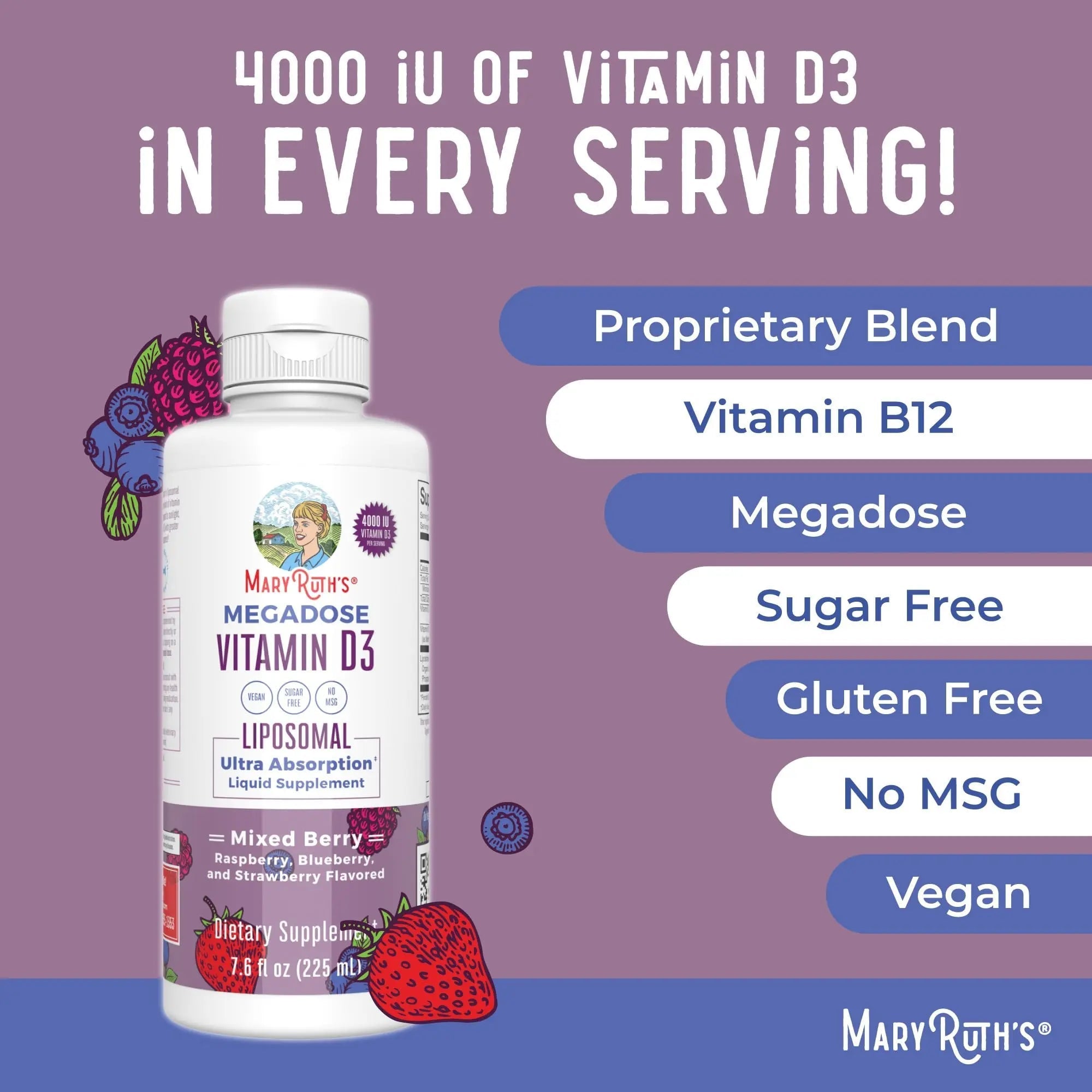 MaryRuth Organics Megadose Vitamin D3 Liposomal | Vitamin D 4000 IU | Ultra Absorption | Immune Support for Adults | Bone Health | VIT D3 | Vegan | Sugar Free | Gluten Free | Non-GMO | 45 Servings - TrustMedUSA