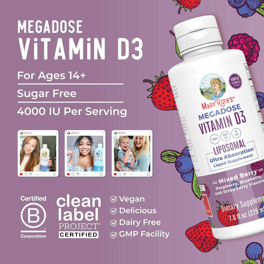 MaryRuth Organics Megadose Vitamin D3 Liposomal | Vitamin D 4000 IU | Ultra Absorption | Immune Support for Adults | Bone Health | VIT D3 | Vegan | Sugar Free | Gluten Free | Non-GMO | 45 Servings - TrustMedUSA