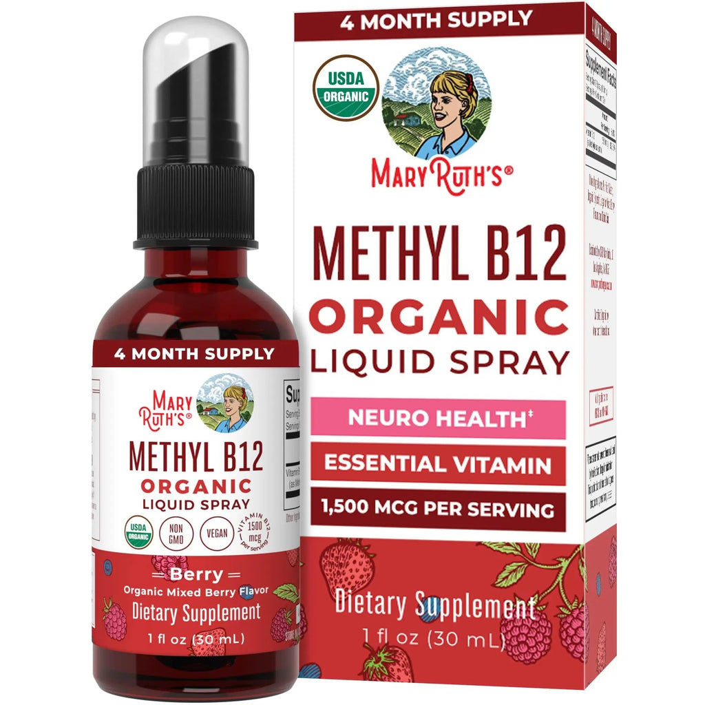 MaryRuth Organics Methyl B12 Spray | 1,500 mcg B12 Per Serving | Methylcobalamin | Energy Metabolism | Nervous System Support | Neuro Health | Vegan | Gluten Free | Sugar Free | 1 Fl Oz - TrustMedUSA