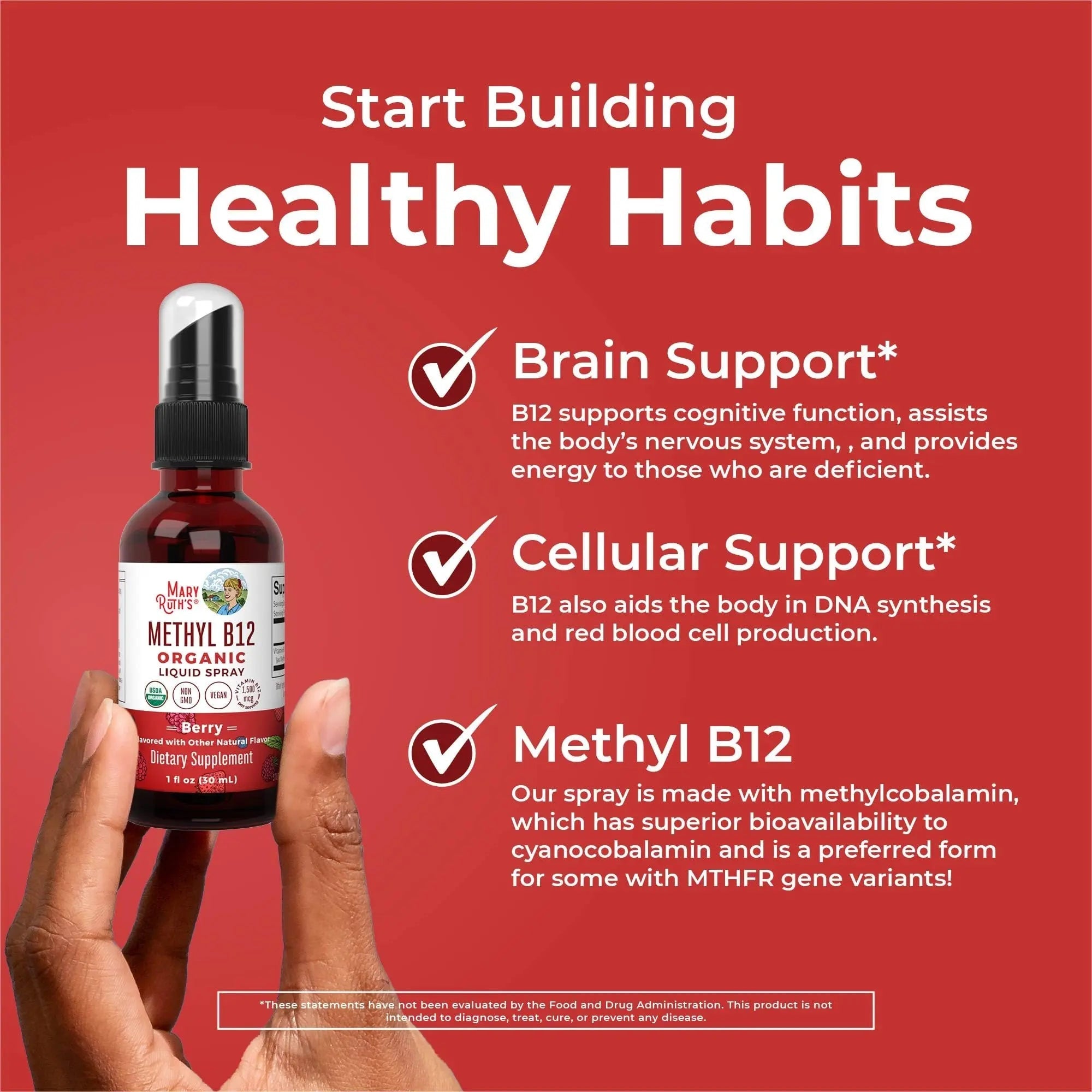 MaryRuth Organics Methyl B12 Spray | 1,500 mcg B12 Per Serving | Methylcobalamin | Energy Metabolism | Nervous System Support | Neuro Health | Vegan | Gluten Free | Sugar Free | 1 Fl Oz - TrustMedUSA