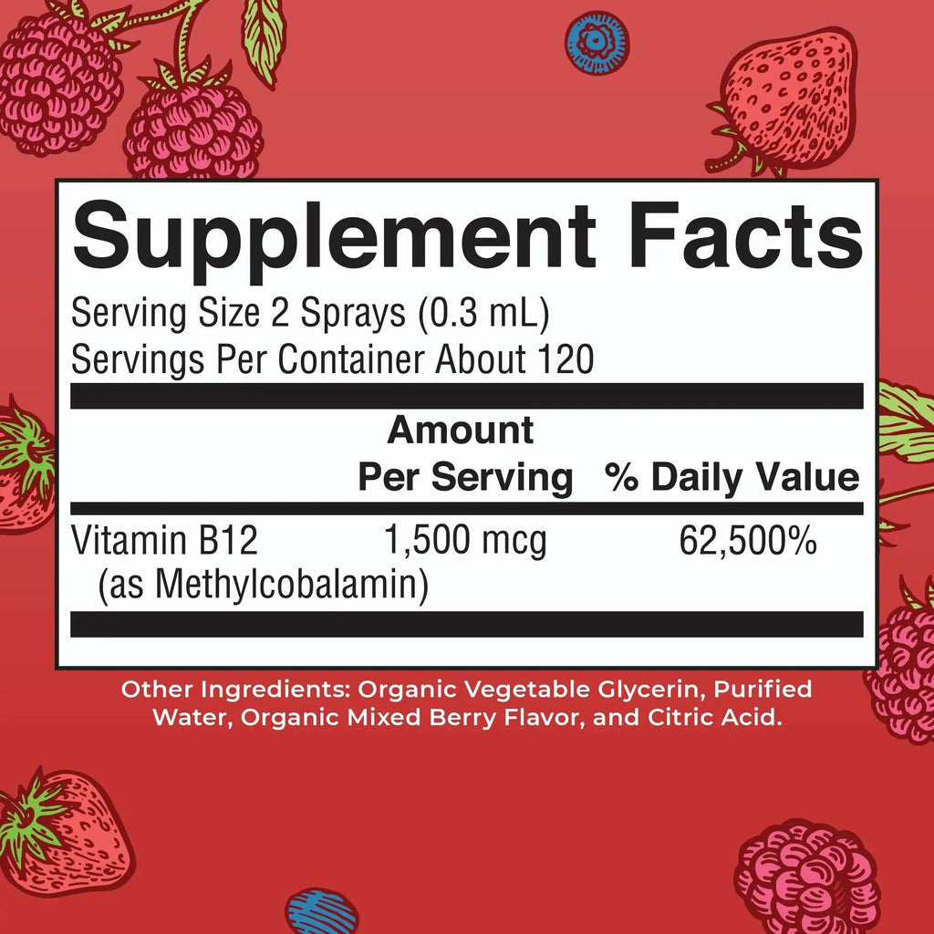 MaryRuth Organics Methyl B12 Spray | 1,500 mcg B12 Per Serving | Methylcobalamin | Energy Metabolism | Nervous System Support | Neuro Health | Vegan | Gluten Free | Sugar Free | 1 Fl Oz - TrustMedUSA