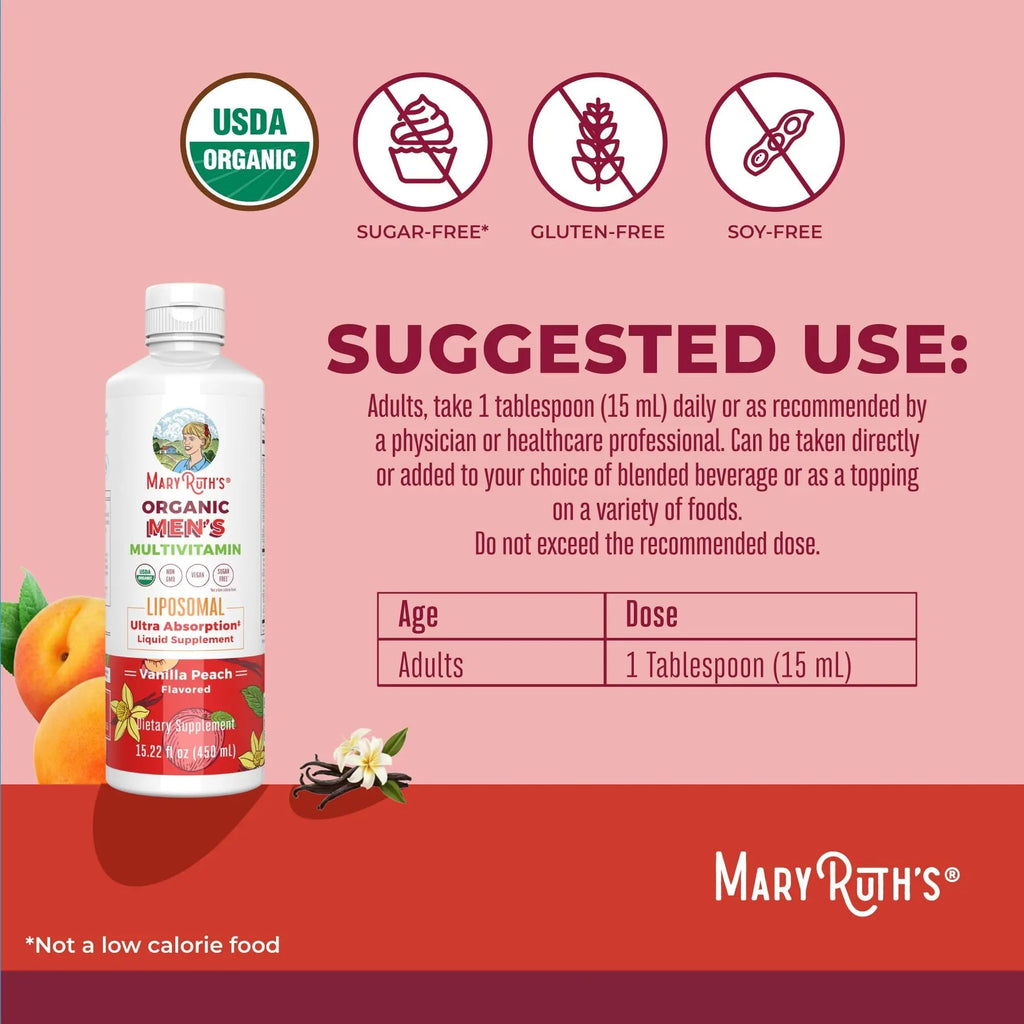 MaryRuth Organics Multivitamin for men | Sugar Free mens Multivitamin | Liquid Vitamins for men | Immune Support Supplement | Cognitive Health & Overall Wellness | Vegan | Non-GMO | 15.22 Fl Oz - TrustMedUSA