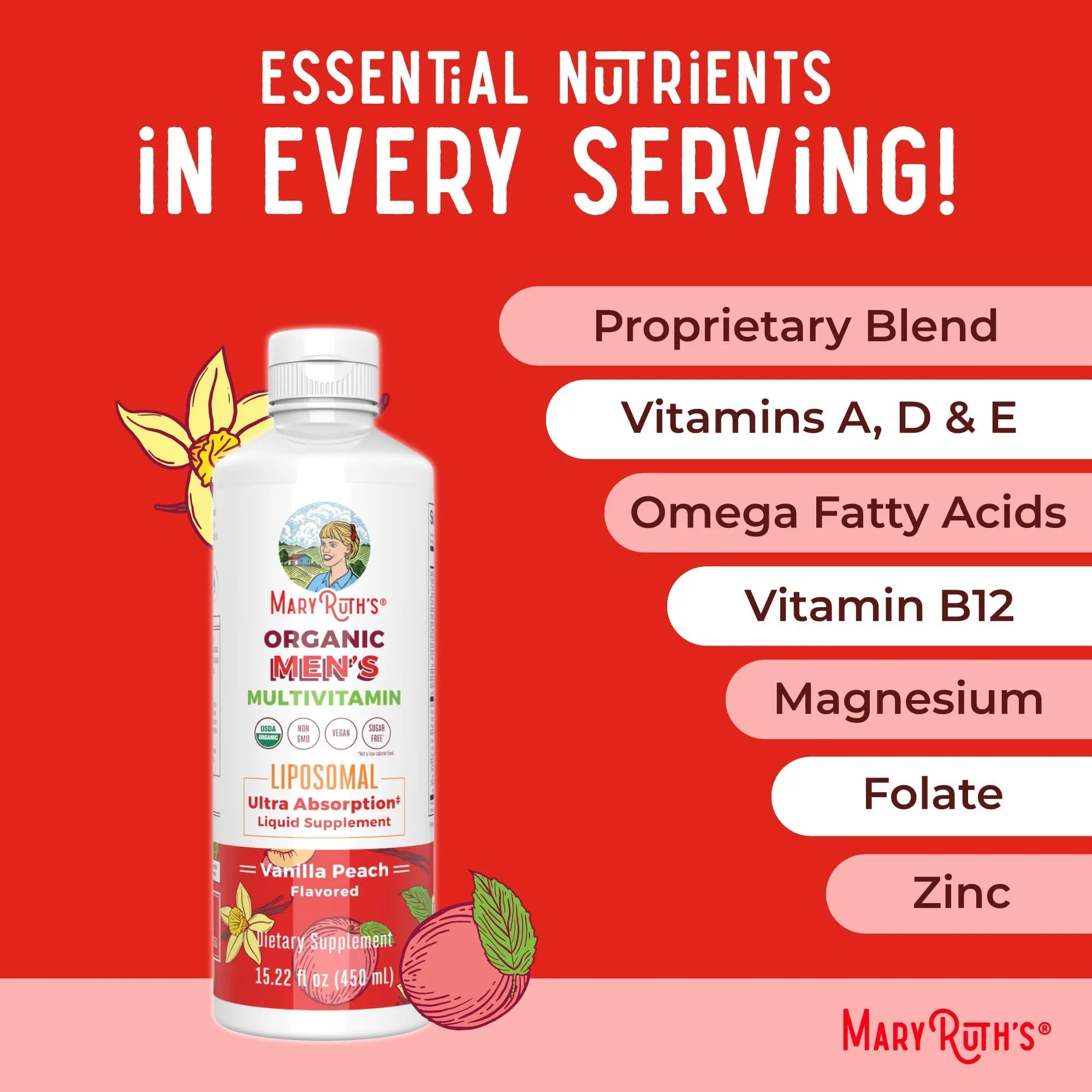 MaryRuth Organics Multivitamin for men | Sugar Free mens Multivitamin | Liquid Vitamins for men | Immune Support Supplement | Cognitive Health & Overall Wellness | Vegan | Non-GMO | 15.22 Fl Oz - TrustMedUSA