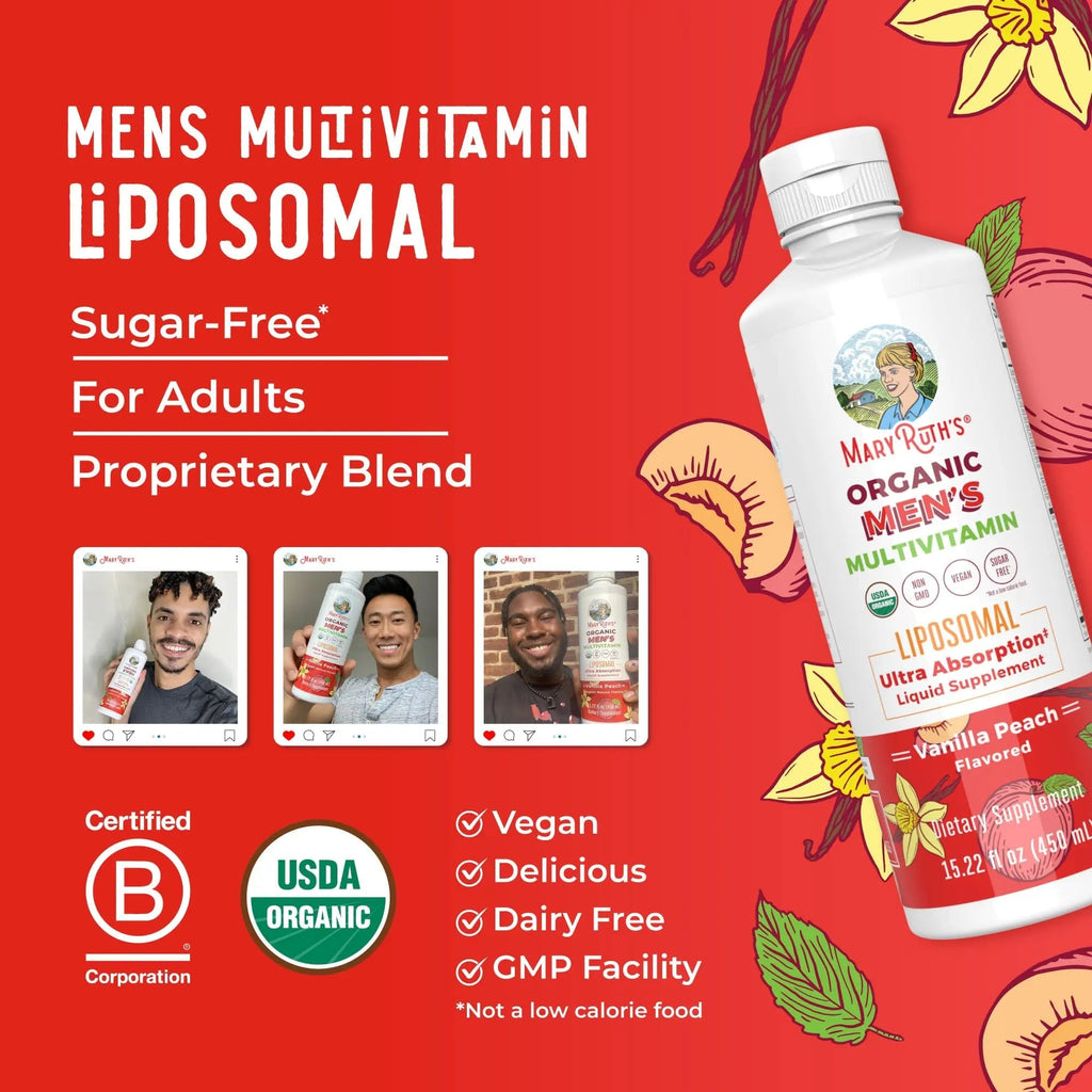 MaryRuth Organics Multivitamin for men | Sugar Free mens Multivitamin | Liquid Vitamins for men | Immune Support Supplement | Cognitive Health & Overall Wellness | Vegan | Non-GMO | 15.22 Fl Oz - TrustMedUSA