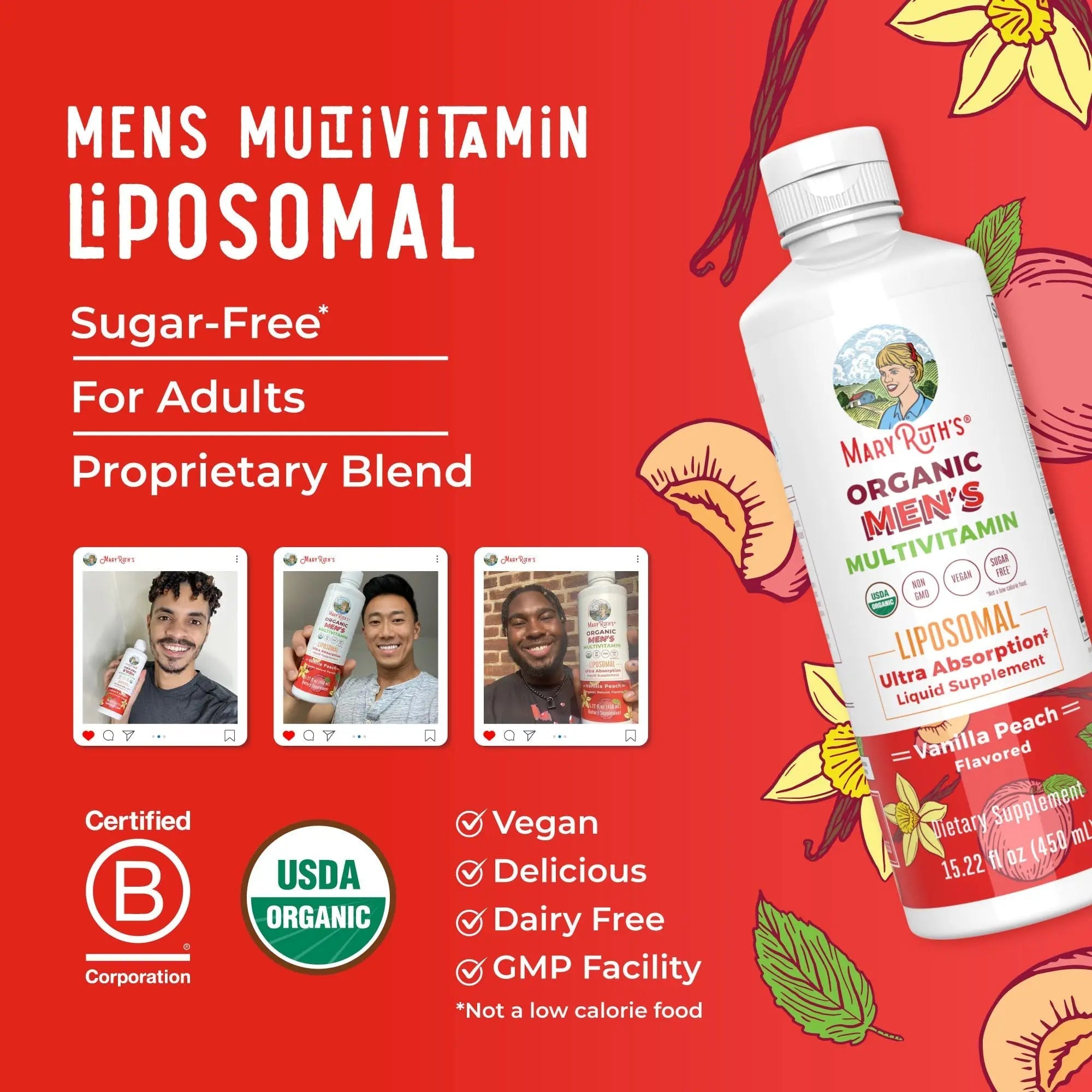 MaryRuth Organics Multivitamin for men | Sugar Free mens Multivitamin | Liquid Vitamins for men | Immune Support Supplement | Cognitive Health & Overall Wellness | Vegan | Non-GMO | 15.22 Fl Oz - TrustMedUSA