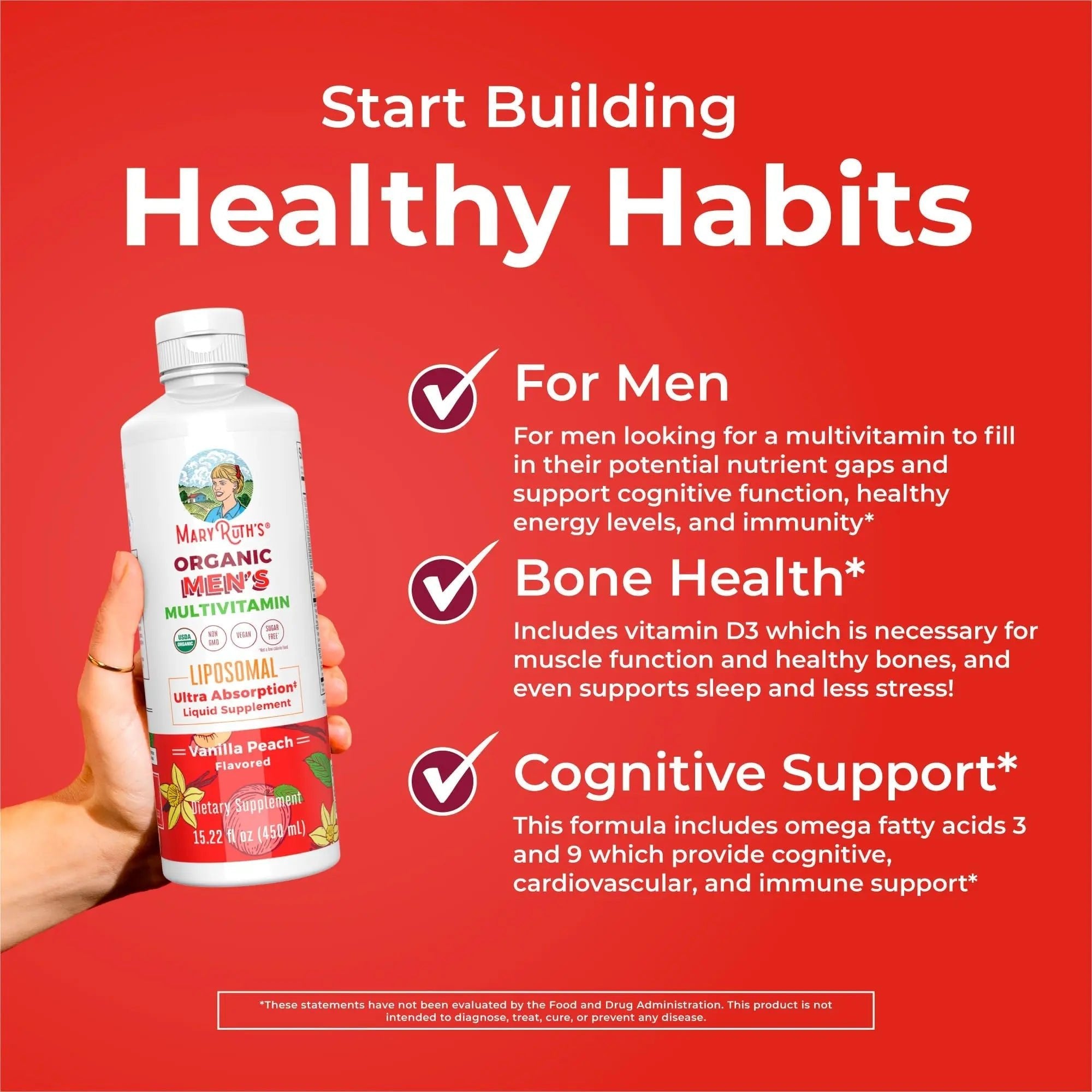 MaryRuth Organics Multivitamin for men | Sugar Free mens Multivitamin | Liquid Vitamins for men | Immune Support Supplement | Cognitive Health & Overall Wellness | Vegan | Non-GMO | 15.22 Fl Oz - TrustMedUSA