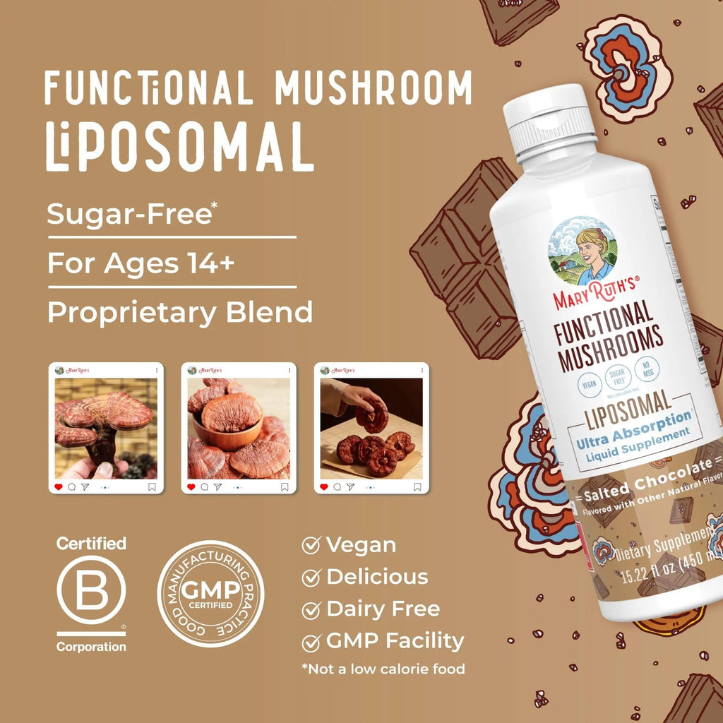 MaryRuth Organics Mushroom, Mushroom Supplement, Mushroom Liquid Vitamin, Reishi Mushroom Supplement for Immune Support, Turkey Tail Vitamin for Stress Relief, Vegan, Non-GMO, Gluten Free, 15.22 Fl Oz - TrustMedUSA