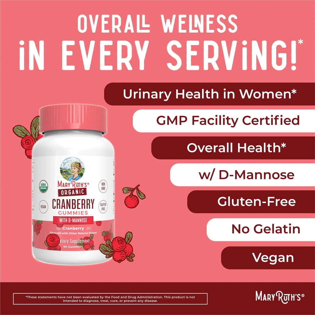 MaryRuth Organics Organic Cranberry Gummies - 500mg Supplement | Urinary Tract Health for Women | with D Mannose | Traditional Use - TrustMedUSA