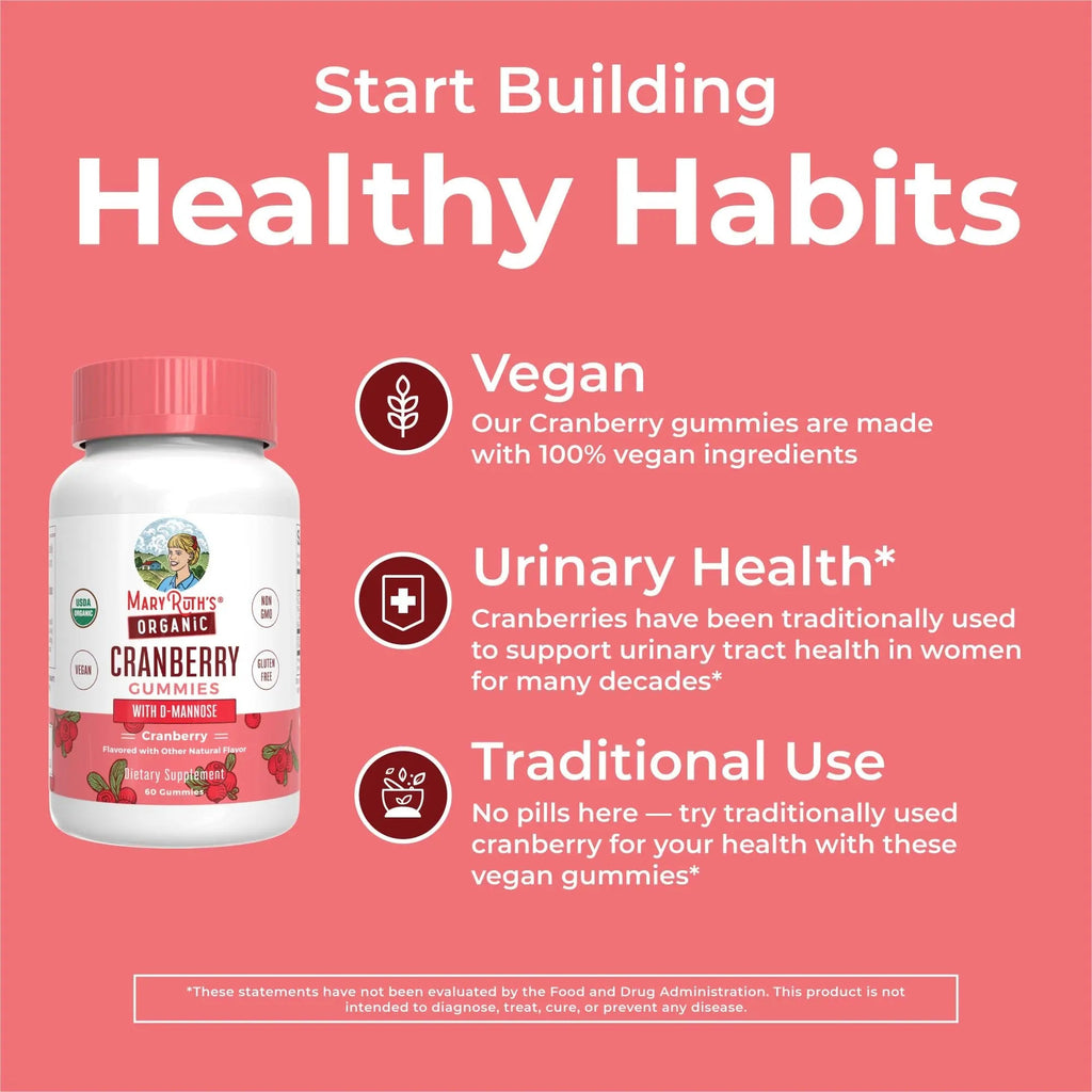 MaryRuth Organics Organic Cranberry Gummies - 500mg Supplement | Urinary Tract Health for Women | with D Mannose | Traditional Use - TrustMedUSA