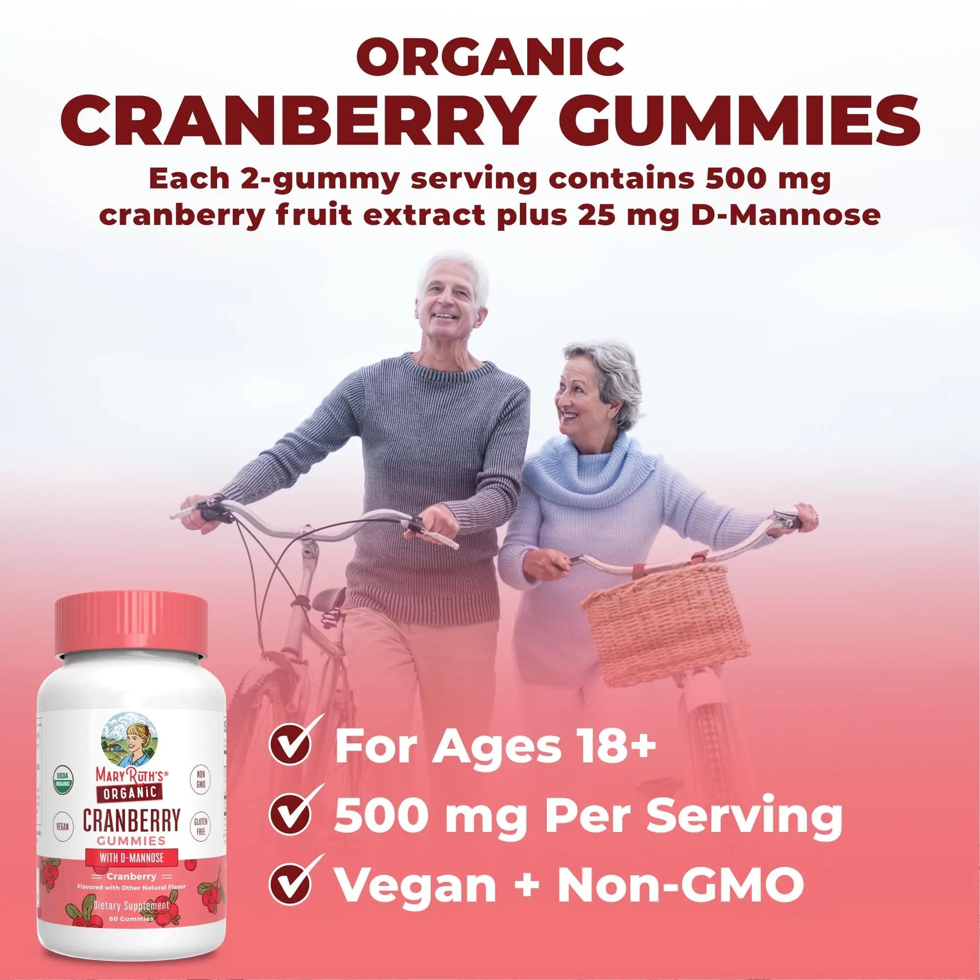 MaryRuth Organics Organic Cranberry Gummies - 500mg Supplement | Urinary Tract Health for Women | with D Mannose | Traditional Use - TrustMedUSA