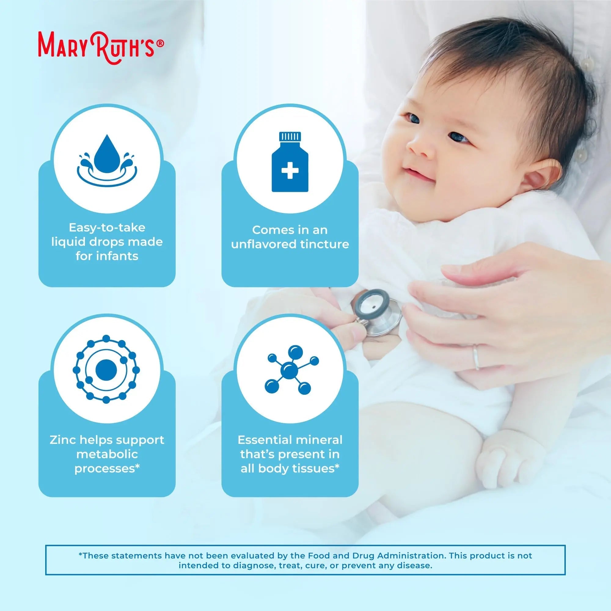 MaryRuth Organics Organic Infant Ionic Zinc Liquid Drops | Zinc Sulfate for Immune Support | Organic Glycerin | Antioxidant | Vegan | Formulated for Babies Ages 6-12 Months | 1 Month Supply | 2 Fl Oz - TrustMedUSA