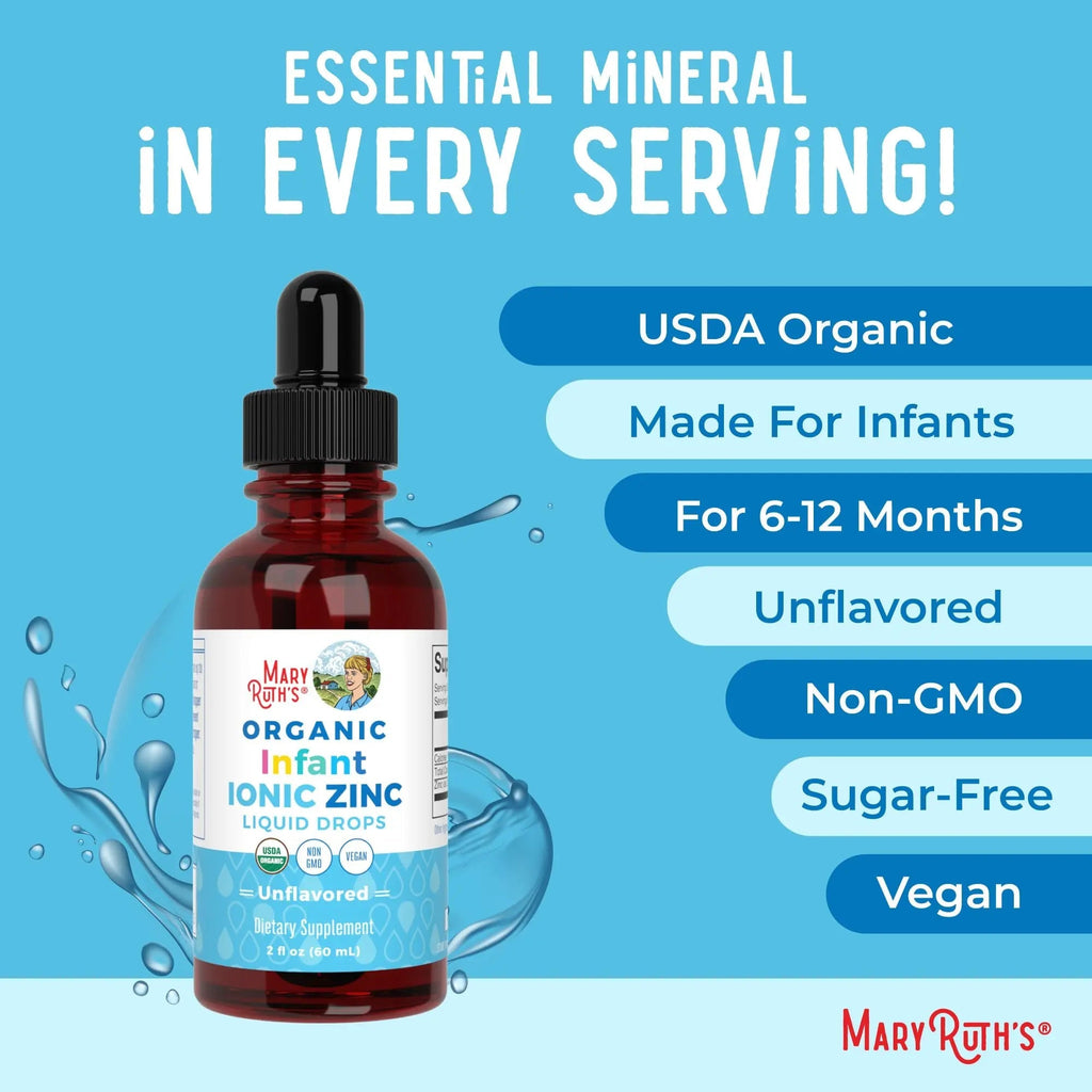 MaryRuth Organics Organic Infant Ionic Zinc Liquid Drops | Zinc Sulfate for Immune Support | Organic Glycerin | Antioxidant | Vegan | Formulated for Babies Ages 6-12 Months | 1 Month Supply | 2 Fl Oz - TrustMedUSA