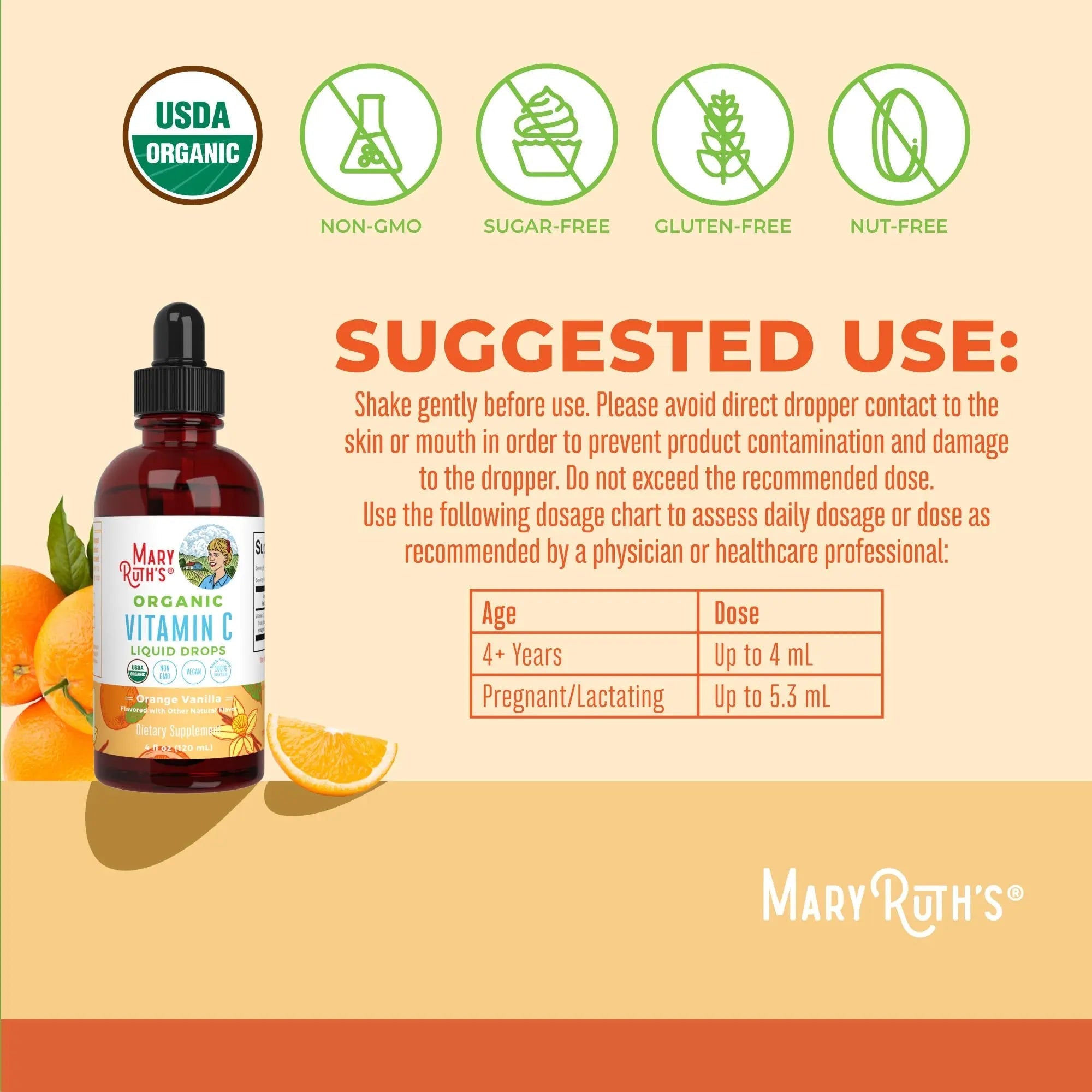 MaryRuth Organics Organic Vitamin C Supplement | Liquid Vitamin C Liquid Drops for Adults & Kids | Immune Support Supplement for Overall Health | Vegan | Non-GMO | Gluten Free | 4 Fl Oz - TrustMedUSA