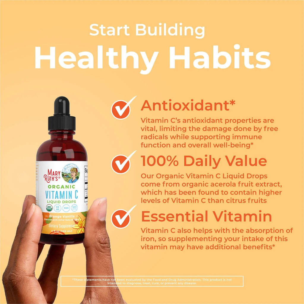 MaryRuth Organics Organic Vitamin C Supplement | Liquid Vitamin C Liquid Drops for Adults & Kids | Immune Support Supplement for Overall Health | Vegan | Non-GMO | Gluten Free | 4 Fl Oz - TrustMedUSA