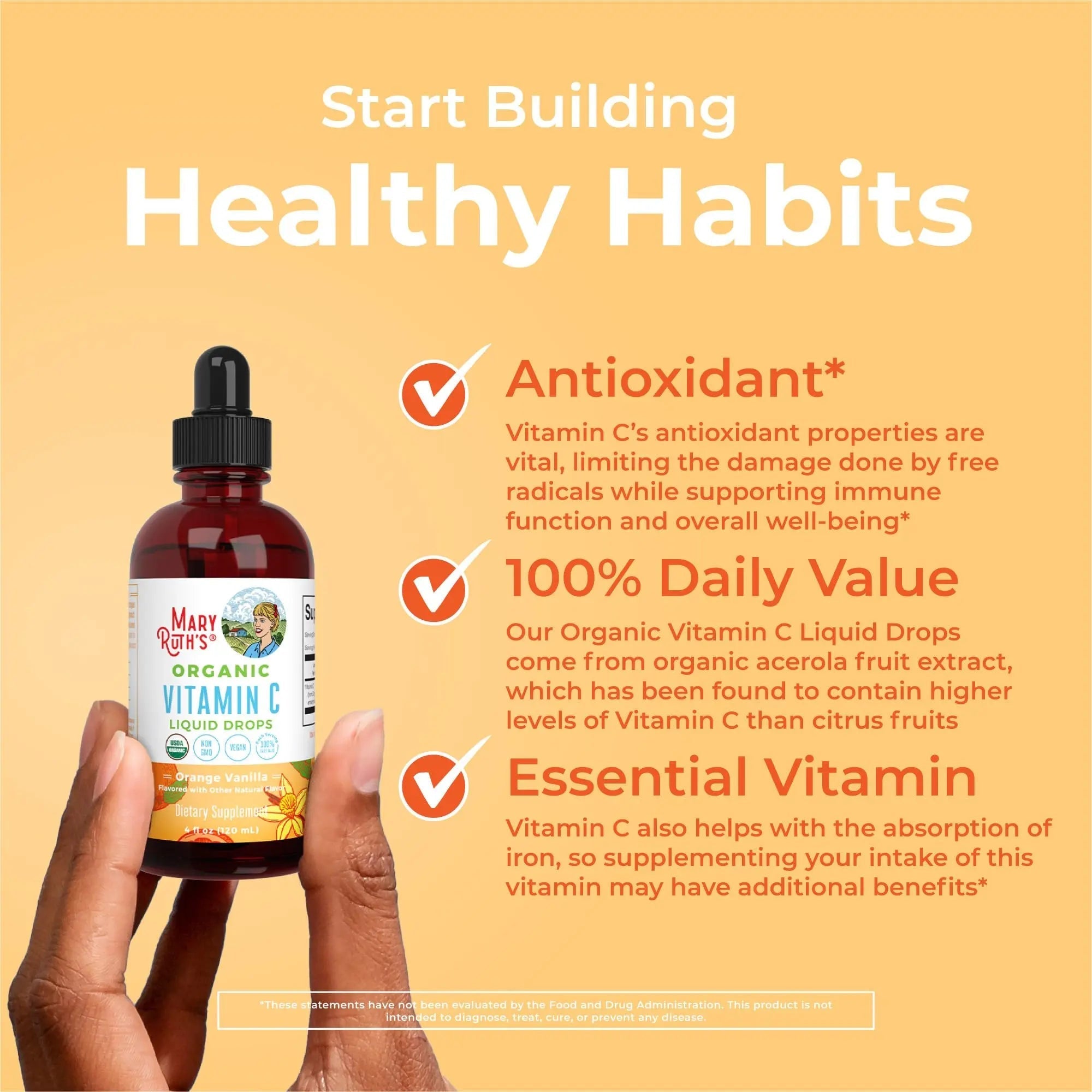 MaryRuth Organics Organic Vitamin C Supplement | Liquid Vitamin C Liquid Drops for Adults & Kids | Immune Support Supplement for Overall Health | Vegan | Non-GMO | Gluten Free | 4 Fl Oz - TrustMedUSA