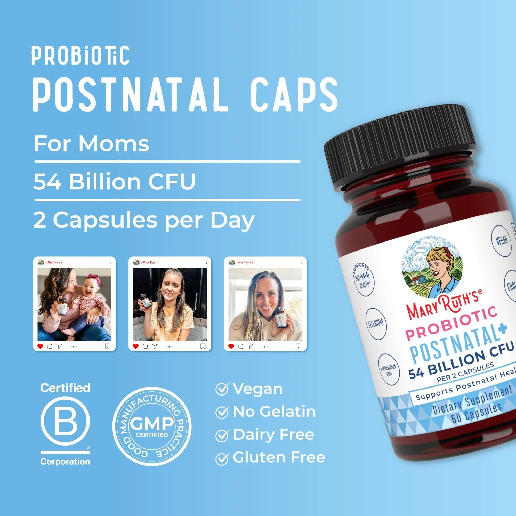 MaryRuth Organics Postnatal Probiotics for Breastfeeding Women | Nursing Probiotic Capsules with Vitamins | Minerals & Antioxidants | 54 Billion CFU | Non-GMO | Vegan | 30 Servings - TrustMedUSA