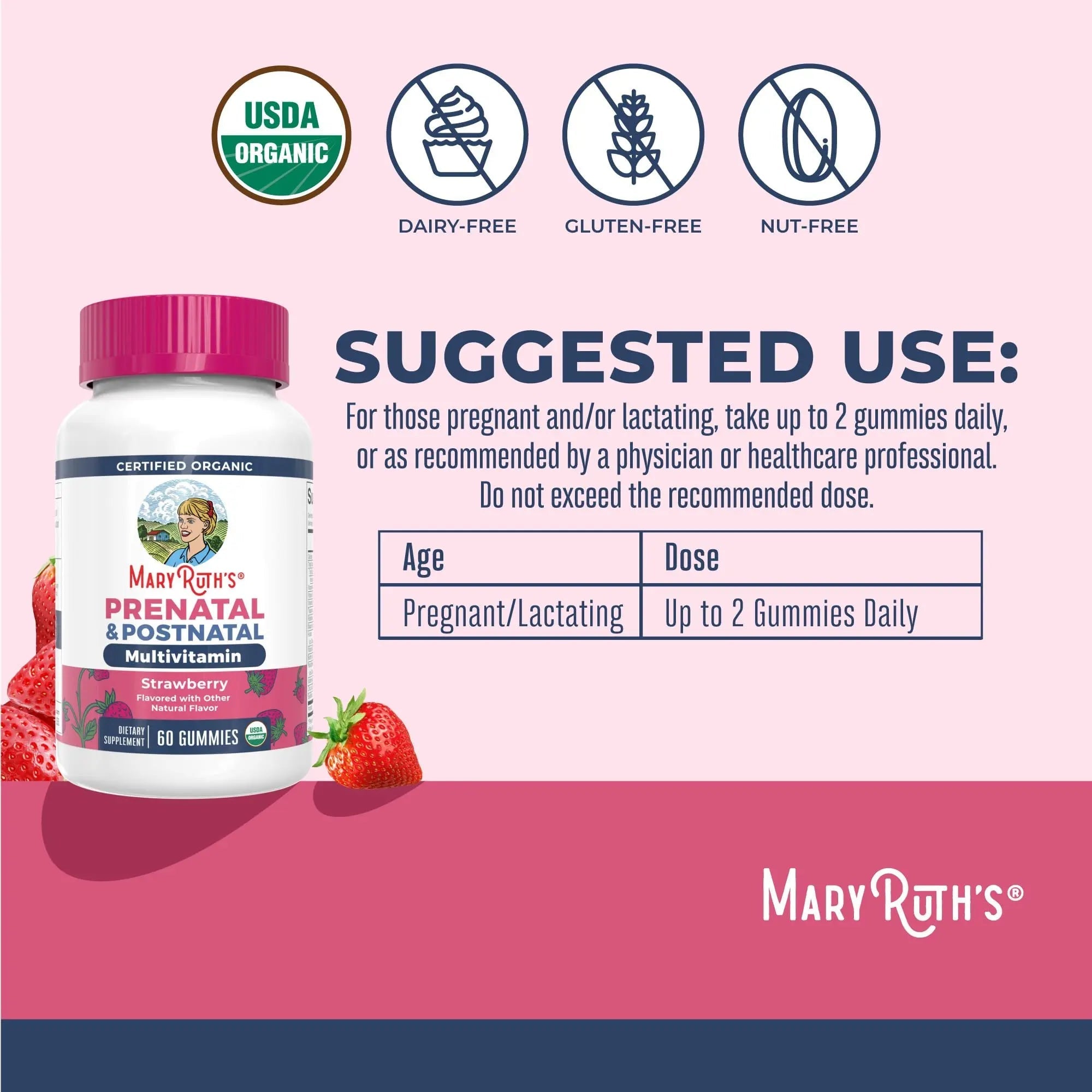 MaryRuth Organics Prenatal Vitamins for Women | USDA Organic Prenatal Gummies | Postnatal Vitamins for Women Breastfeeding | Methylfolate 800 mcg DFE | Iodine | Vegan | Non GMO | 30 Servings - TrustMedUSA