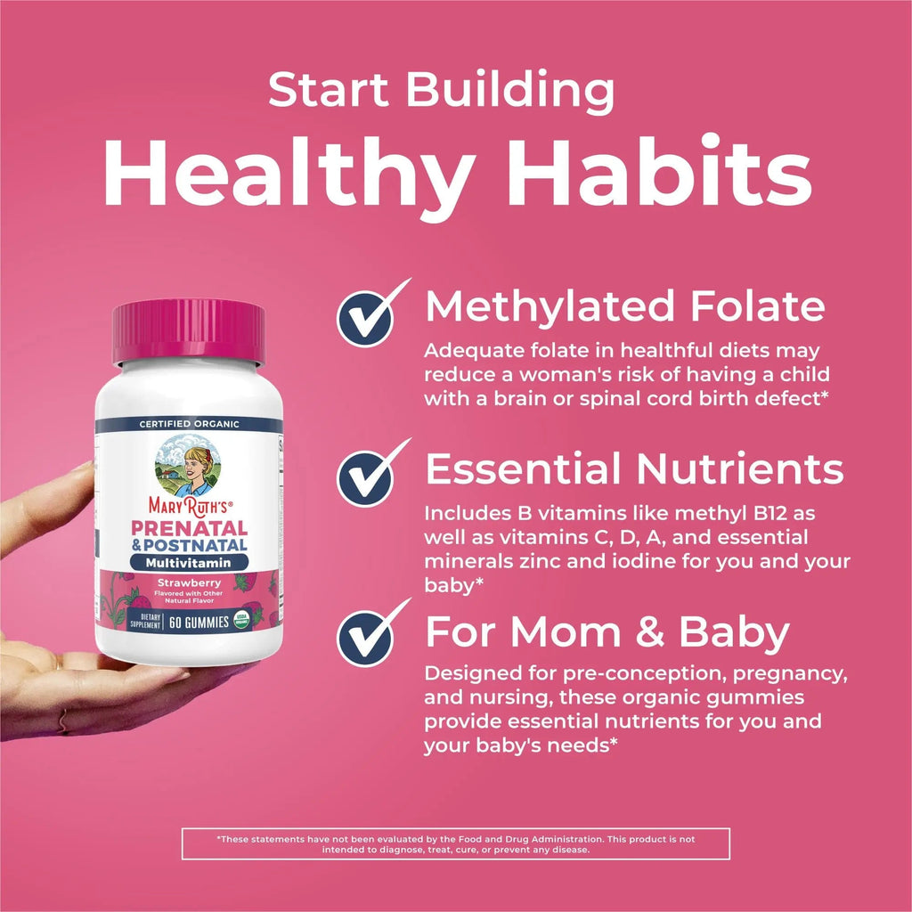 MaryRuth Organics Prenatal Vitamins for Women | USDA Organic Prenatal Gummies | Postnatal Vitamins for Women Breastfeeding | Methylfolate 800 mcg DFE | Iodine | Vegan | Non GMO | 30 Servings - TrustMedUSA