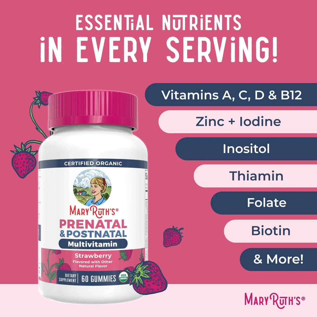MaryRuth Organics Prenatal Vitamins for Women | USDA Organic Prenatal Gummies | Postnatal Vitamins for Women Breastfeeding | Methylfolate 800 mcg DFE | Iodine | Vegan | Non GMO | 30 Servings - TrustMedUSA