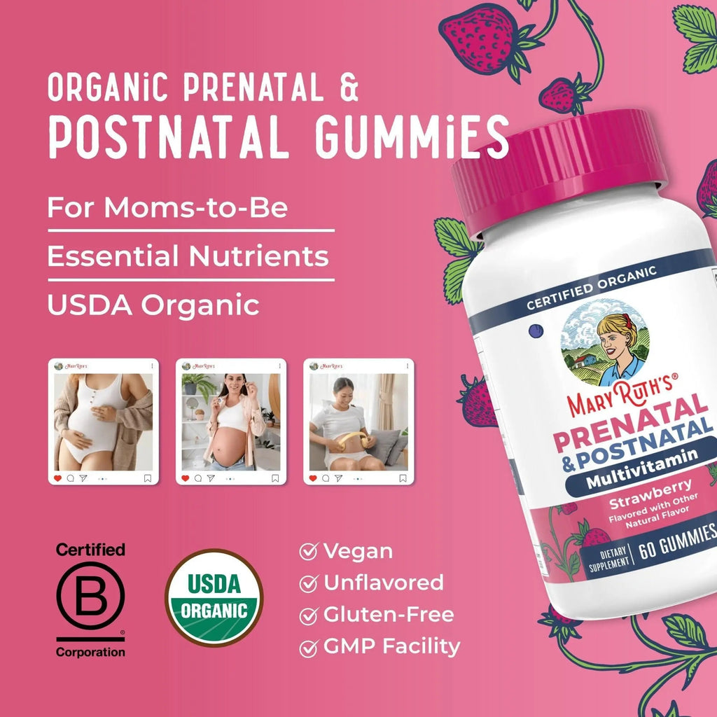 MaryRuth Organics Prenatal Vitamins for Women | USDA Organic Prenatal Gummies | Postnatal Vitamins for Women Breastfeeding | Methylfolate 800 mcg DFE | Iodine | Vegan | Non GMO | 30 Servings - TrustMedUSA